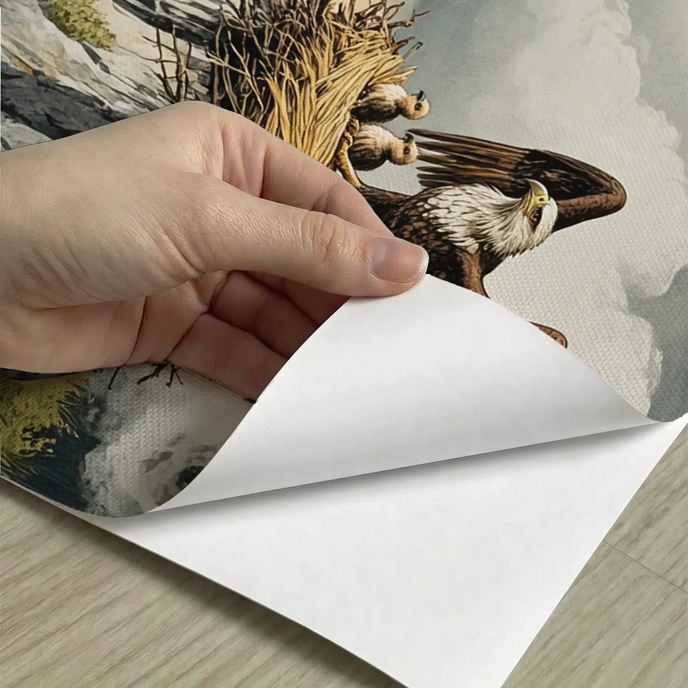 Peel-and-stick detail of Mountain Griffin Nest Wallpaper Mural by Whimsy Tots