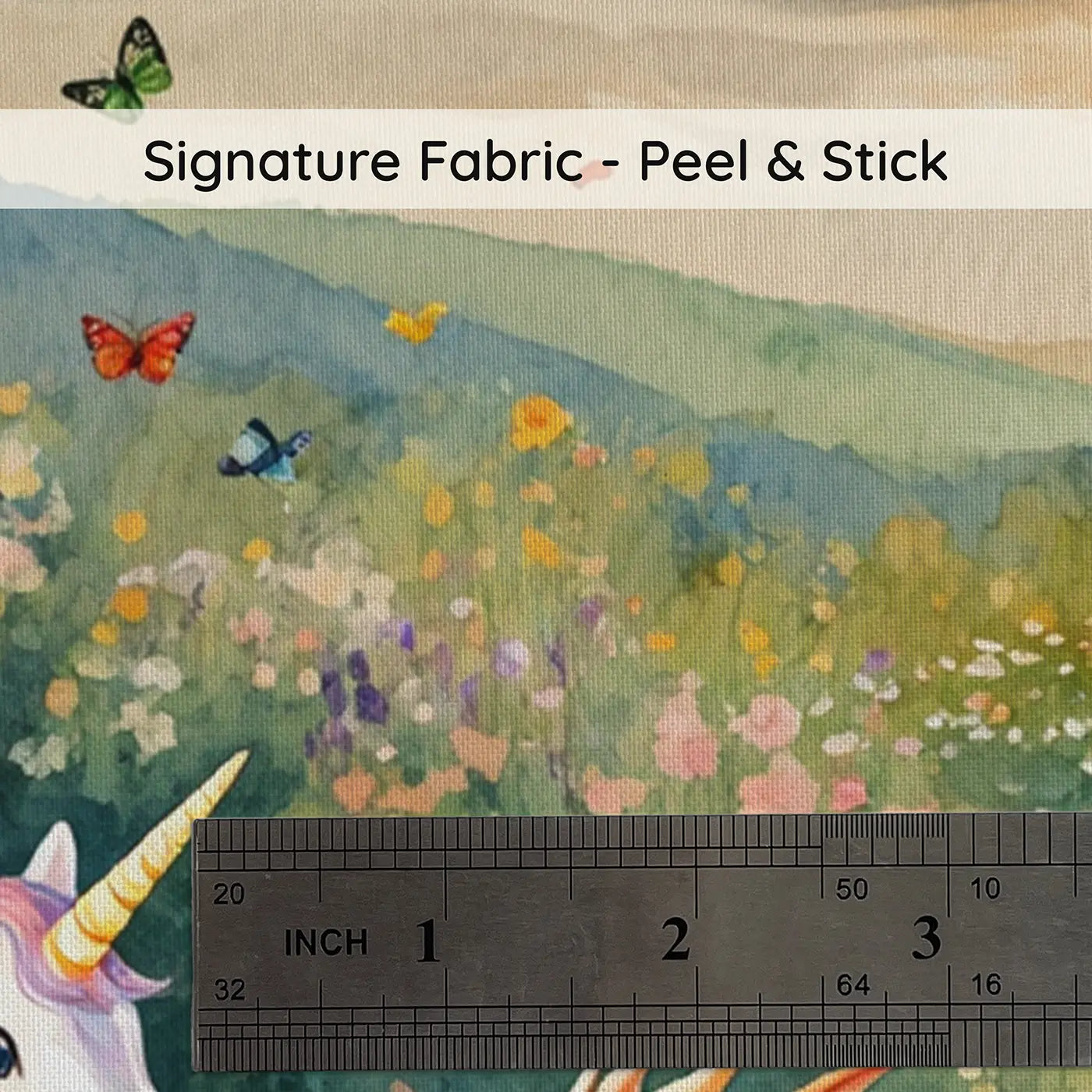 Fabric texture close-up of Unicorn and Dragon Tea Party Wallpaper Mural by Whimsy Tots