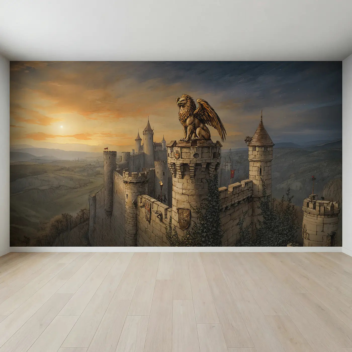 Full view of Guardian Griffin Tower Wallpaper Mural by Whimsy Tots