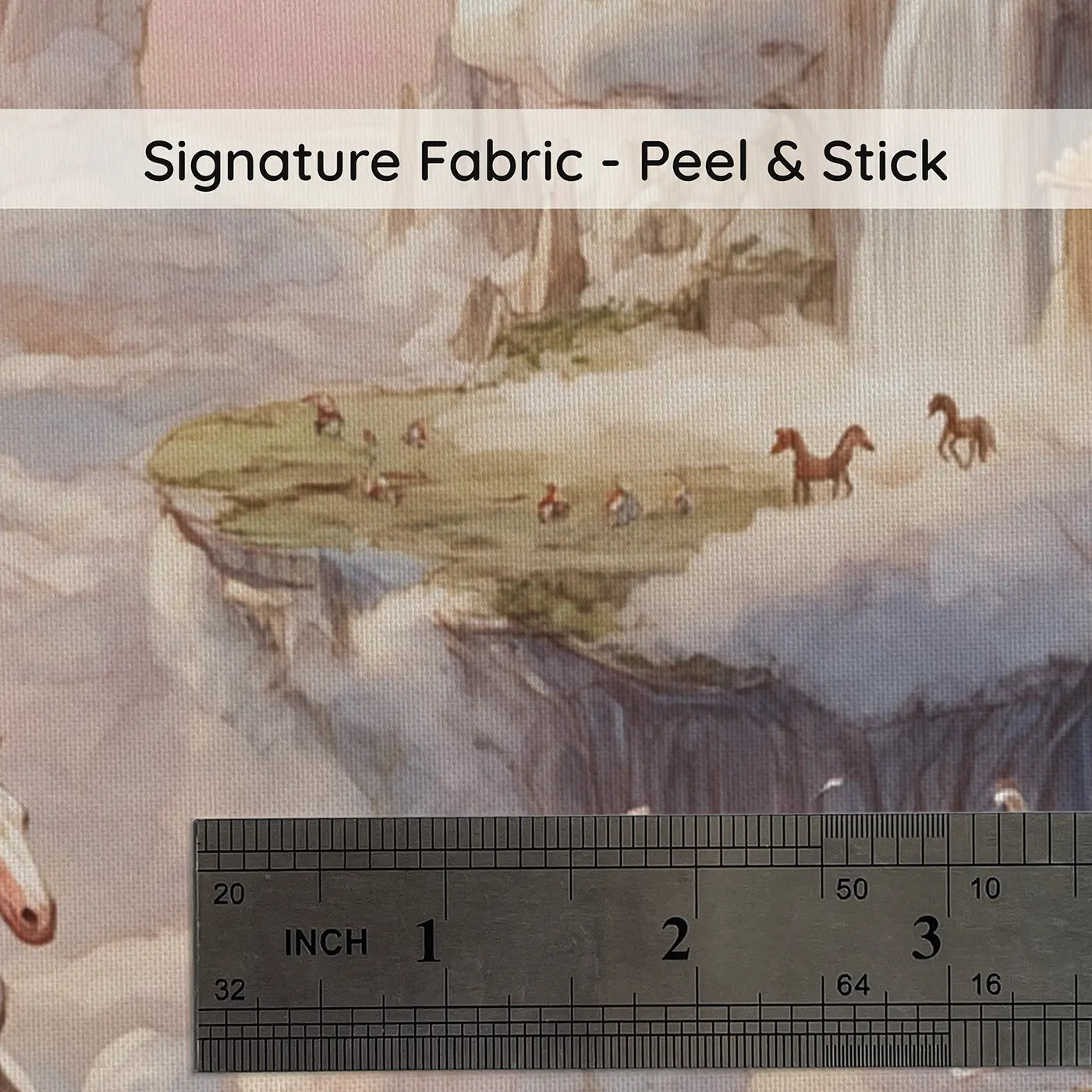 Fabric texture close-up of Pegasus Cloud Kingdom Wallpaper Mural by Whimsy Tots