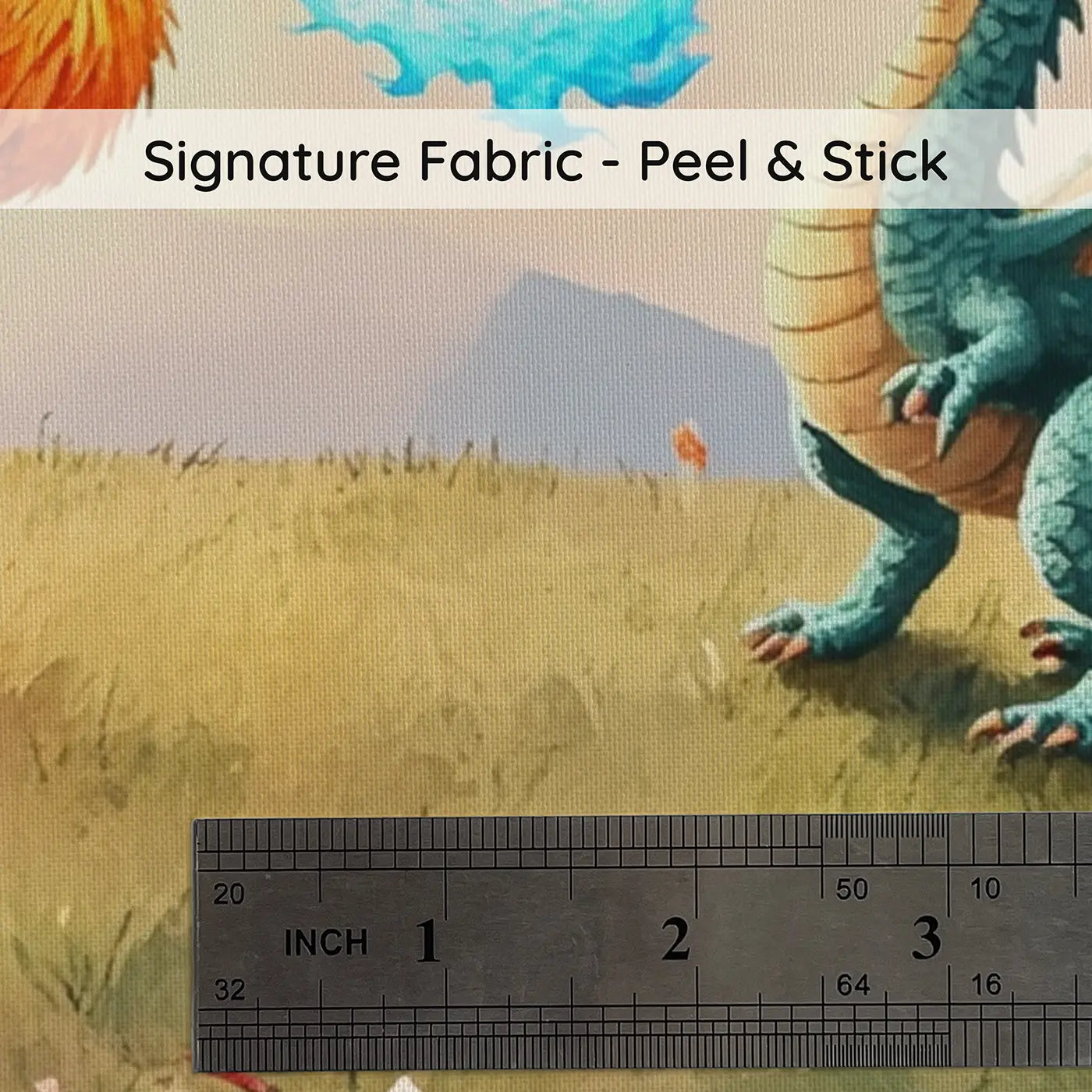 Fabric texture close-up of Phoenix and Dragon Flame Wallpaper Mural by Whimsy Tots