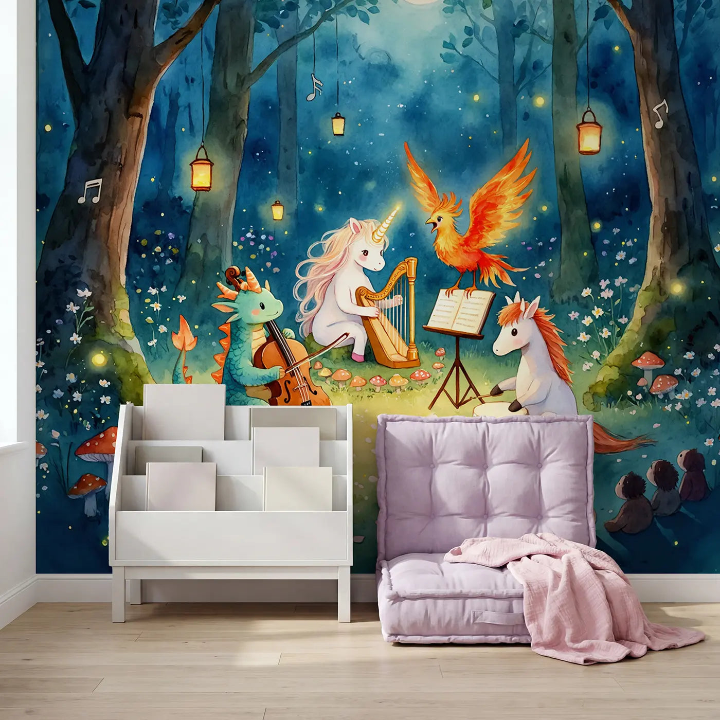Mythical Creature Band Wallpaper Mural in playroom setting by Whimsy Tots