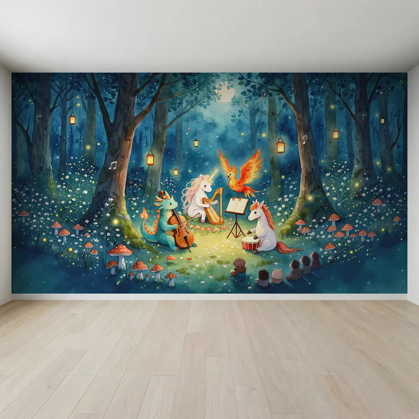 Full view of Mythical Creature Band Wallpaper Mural by Whimsy Tots