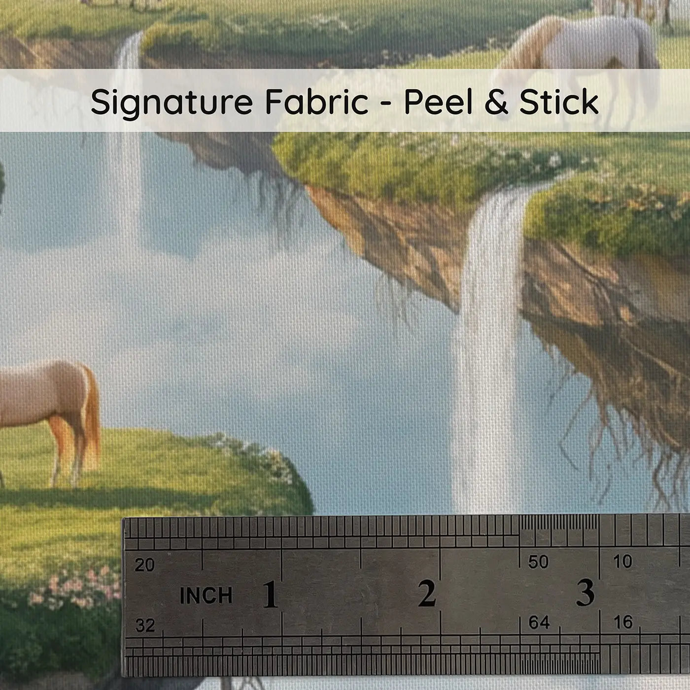 Fabric texture close-up of Floating Island Pegasus Herd Wallpaper Mural by Whimsy Tots