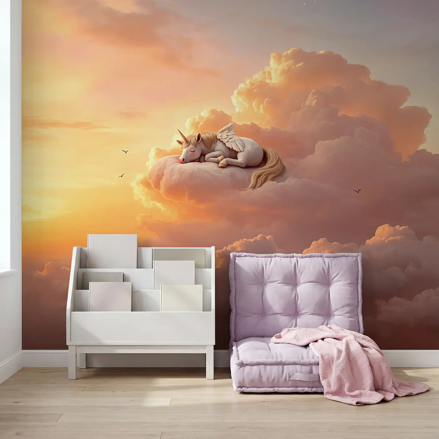 Sleeping Cloud Pegasus Wallpaper Mural in playroom setting by Whimsy Tots
