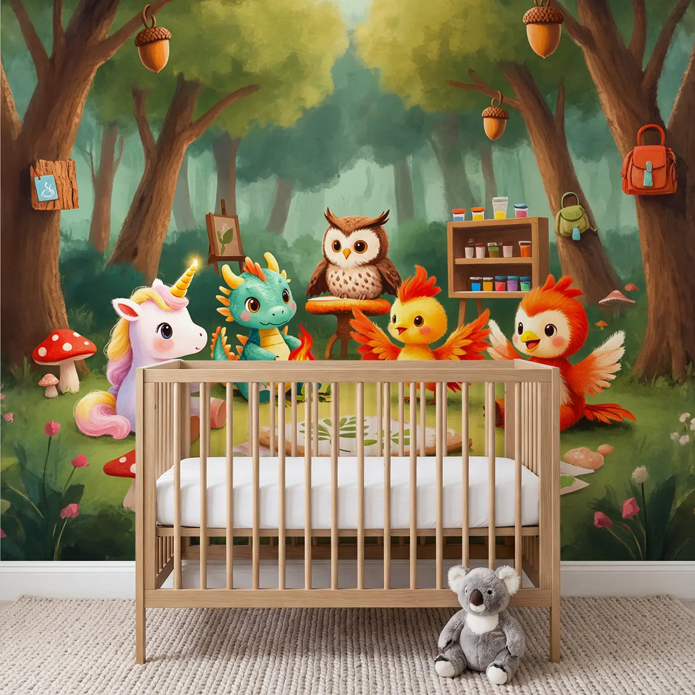 soft pastel mythical creature nursery school wallpaper mural for kids room by Whimsy Tots