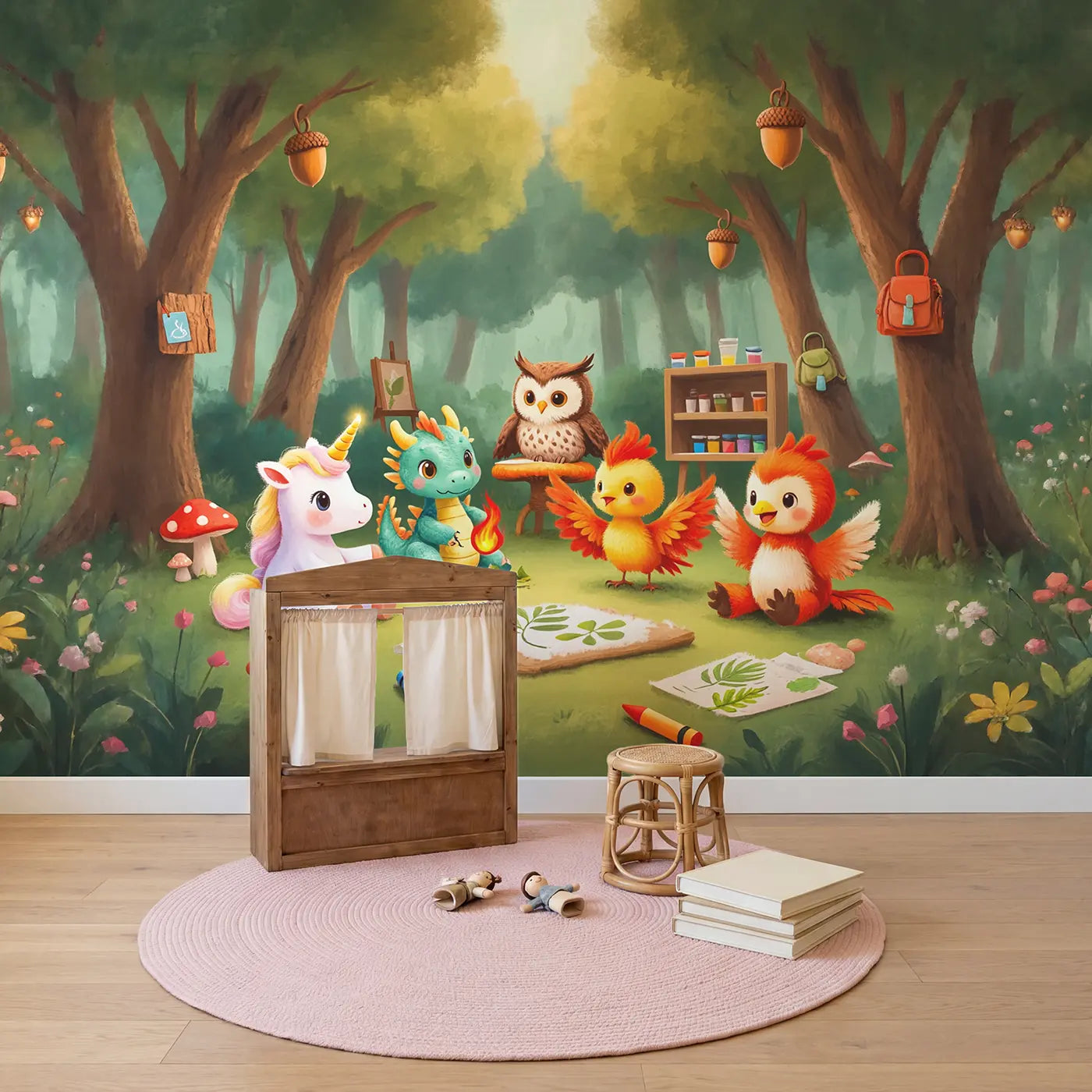 Mythical Creature Nursery School Wallpaper Mural in playroom setting by Whimsy Tots