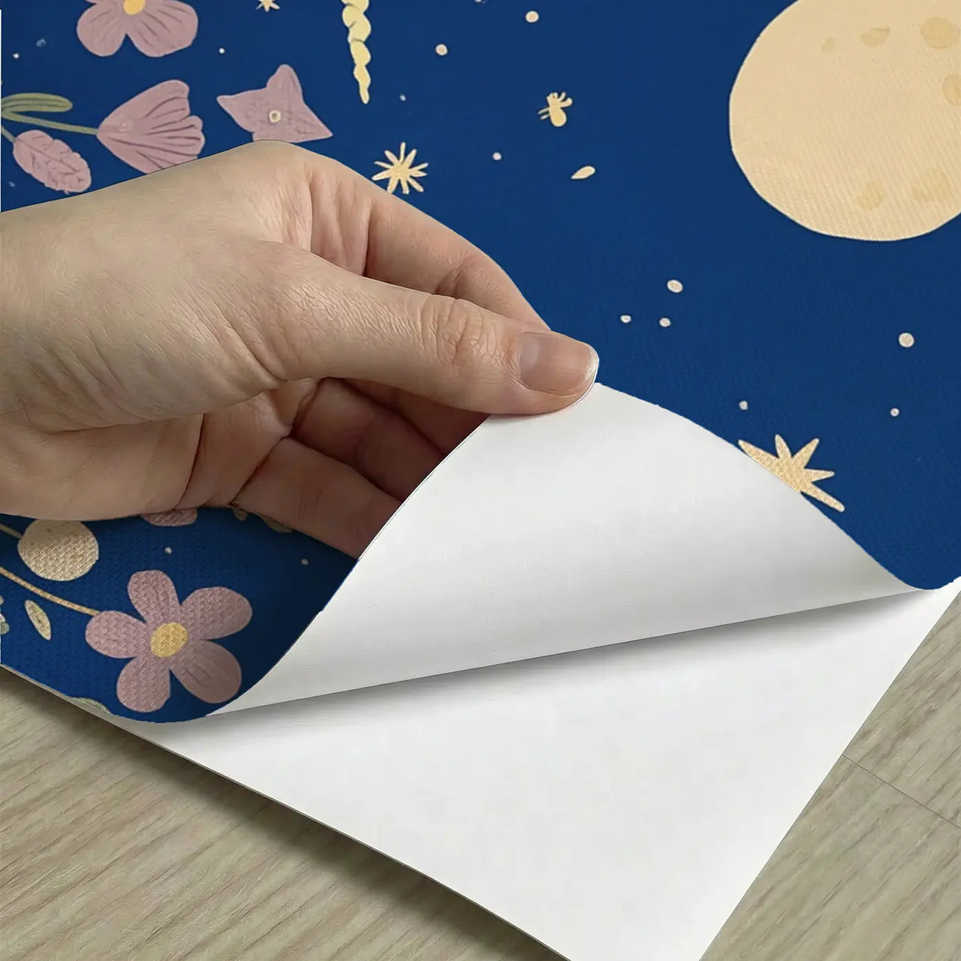 Peel-and-stick detail of Moonlit Unicorn Meadow Wallpaper Mural by Whimsy Tots