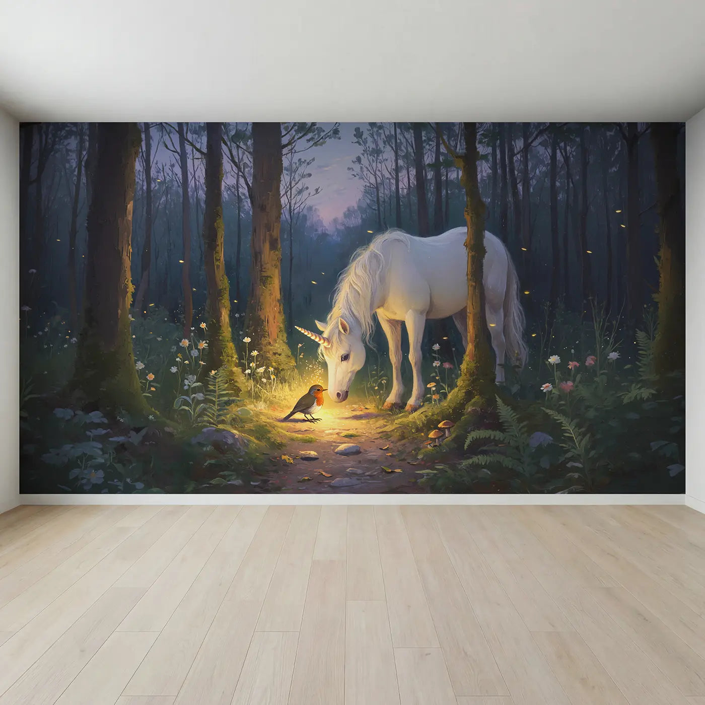 Full view of Healing Unicorn Forest Wallpaper Mural by Whimsy Tots