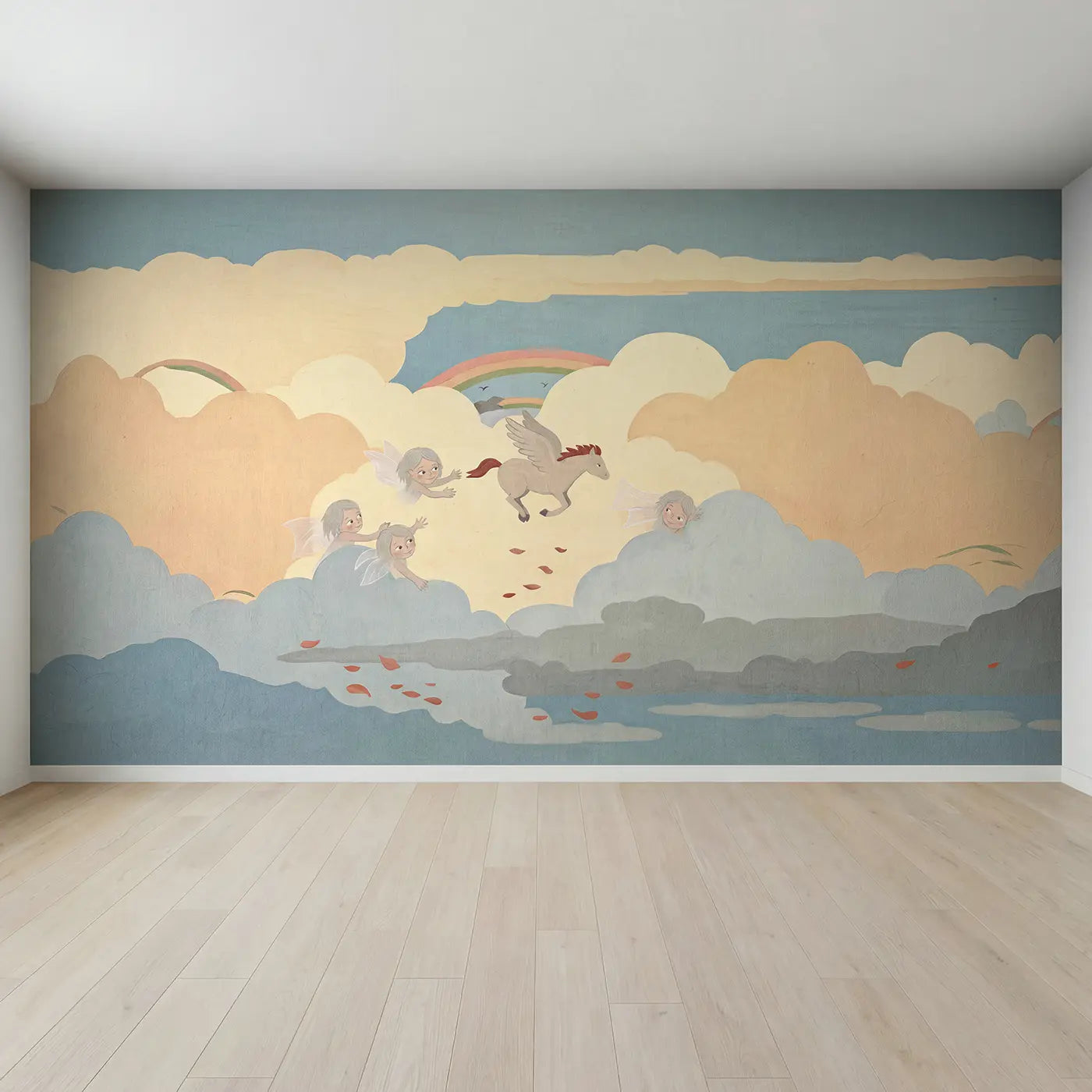 Full view of Pegasus Cloud Play Wallpaper Mural by Whimsy Tots