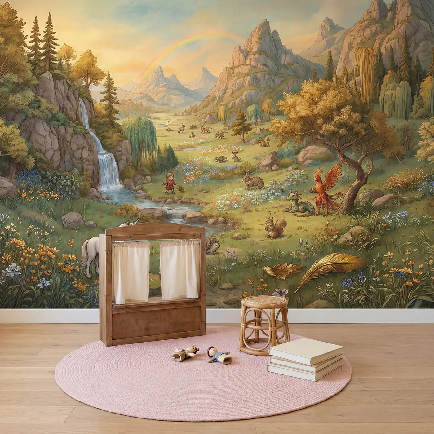 Mythical Creature Sanctuary Wallpaper Mural in playroom setting by Whimsy Tots