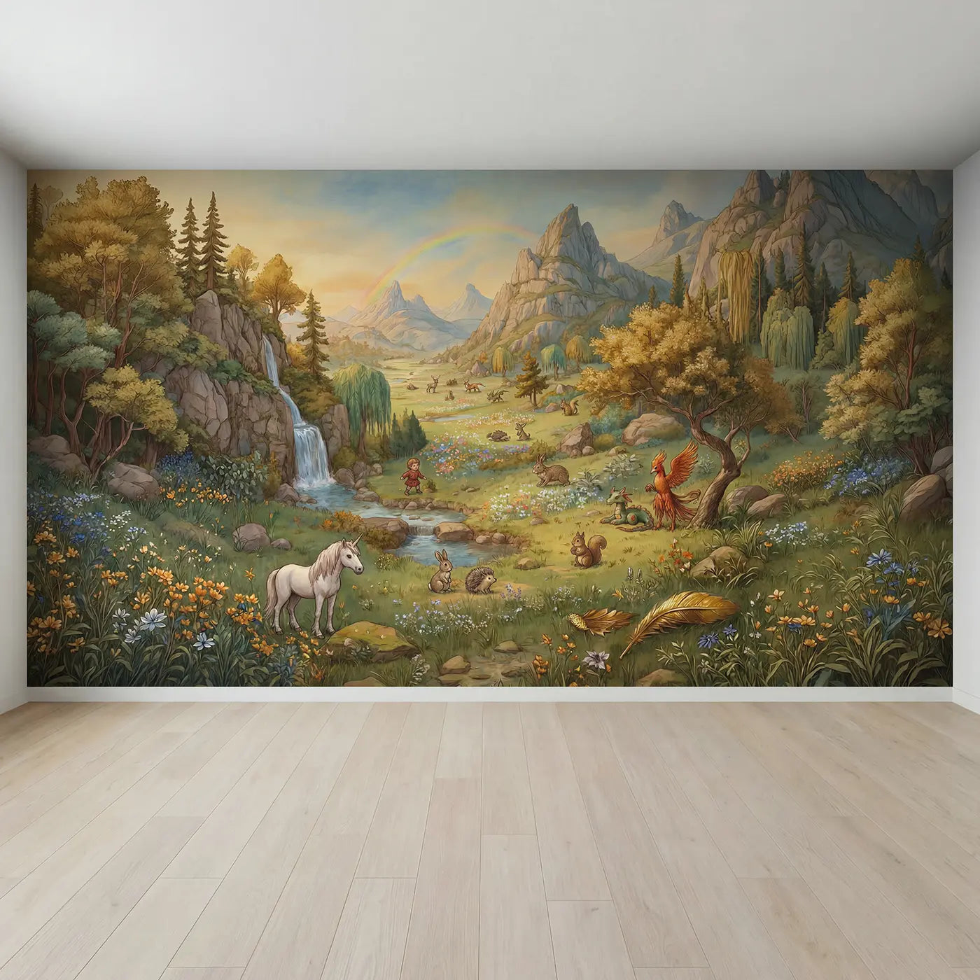 Full view of Mythical Creature Sanctuary Wallpaper Mural by Whimsy Tots