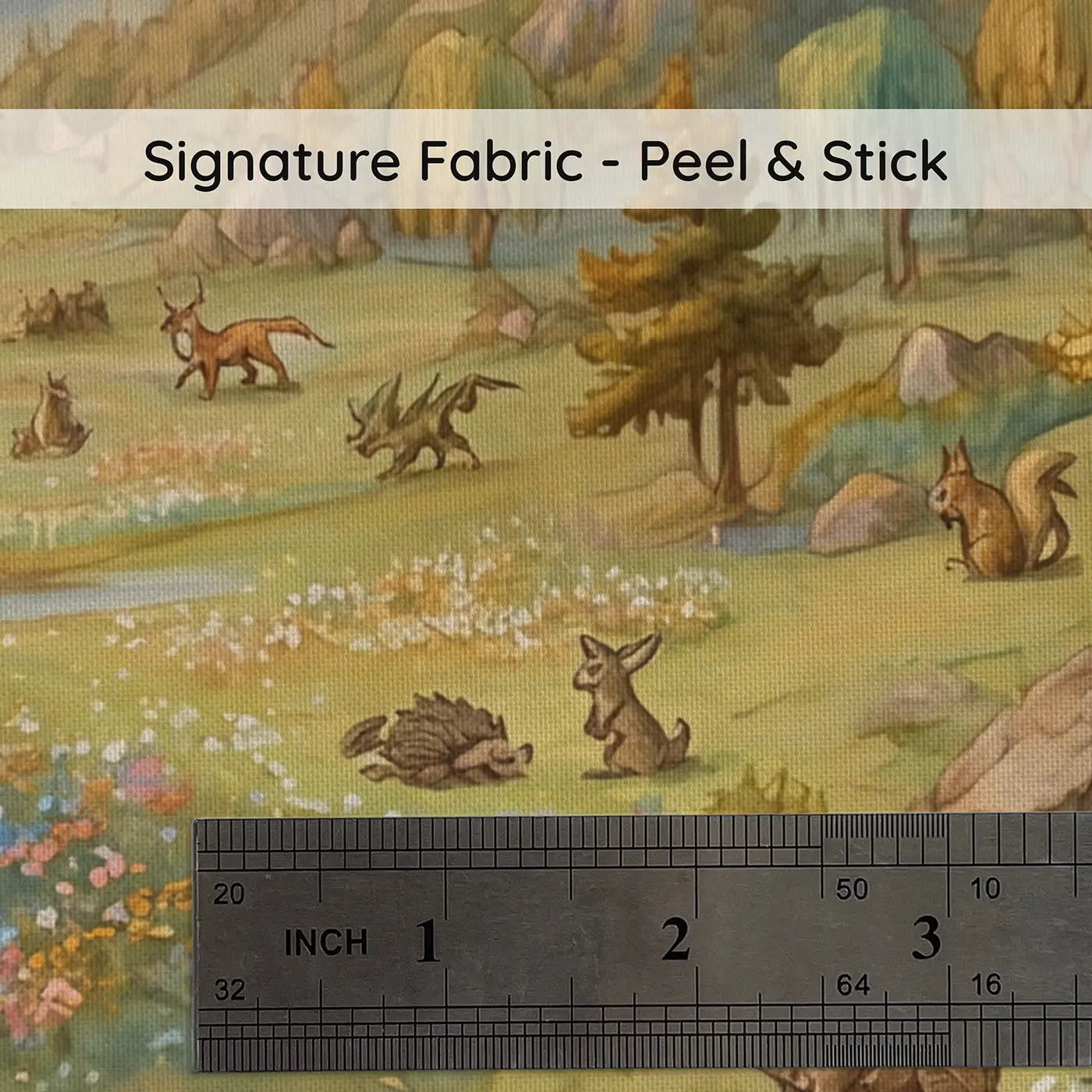 Fabric texture close-up of Mythical Creature Sanctuary Wallpaper Mural by Whimsy Tots