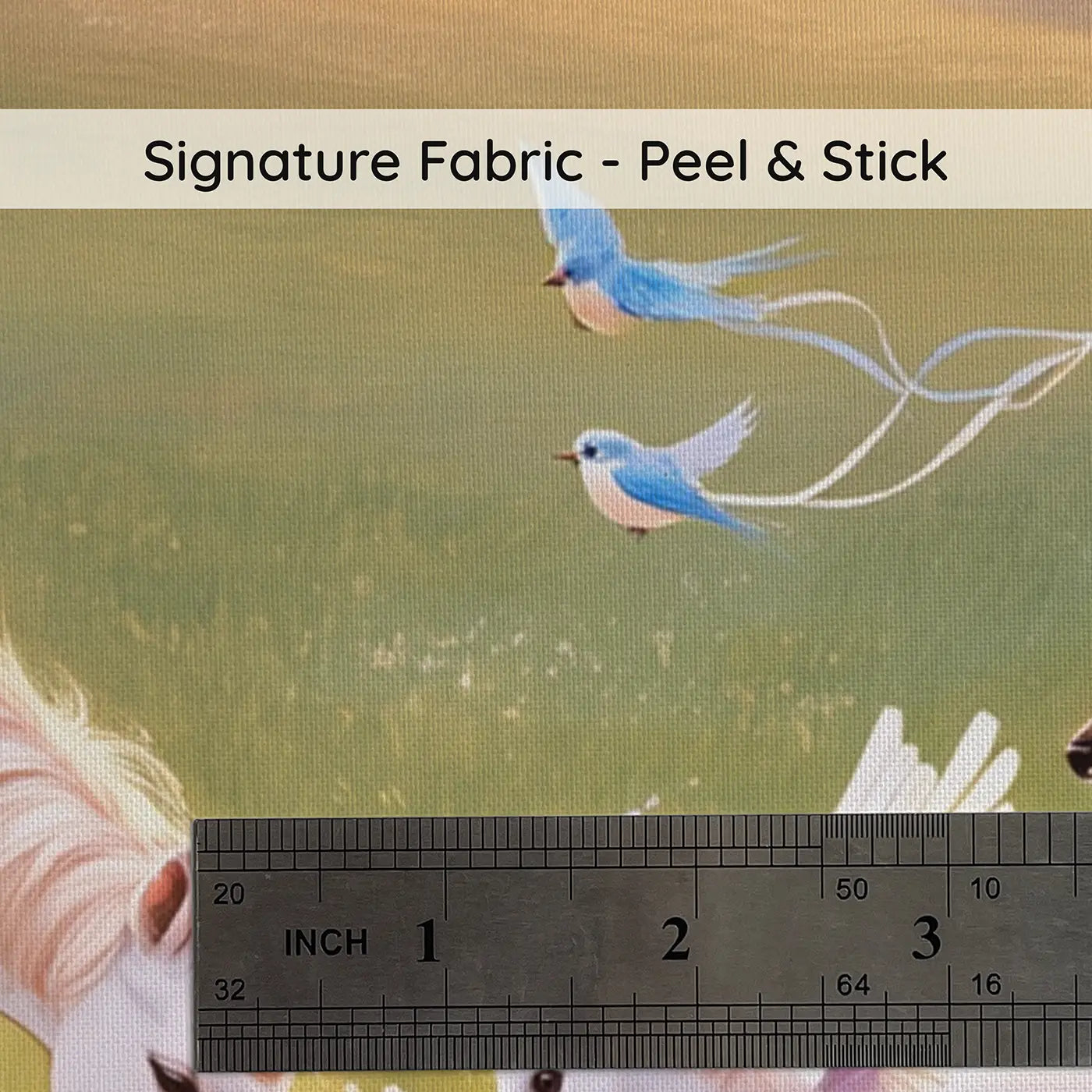 Fabric texture close-up of Meadow Unicorn Friends Wallpaper Mural by Whimsy Tots