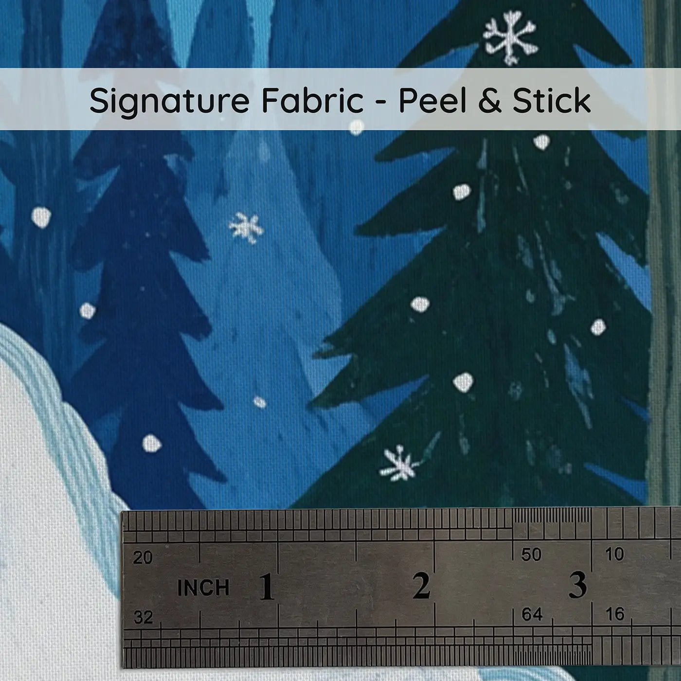 Fabric texture close-up of Snow Unicorn Winter Forest Wallpaper Mural by Whimsy Tots