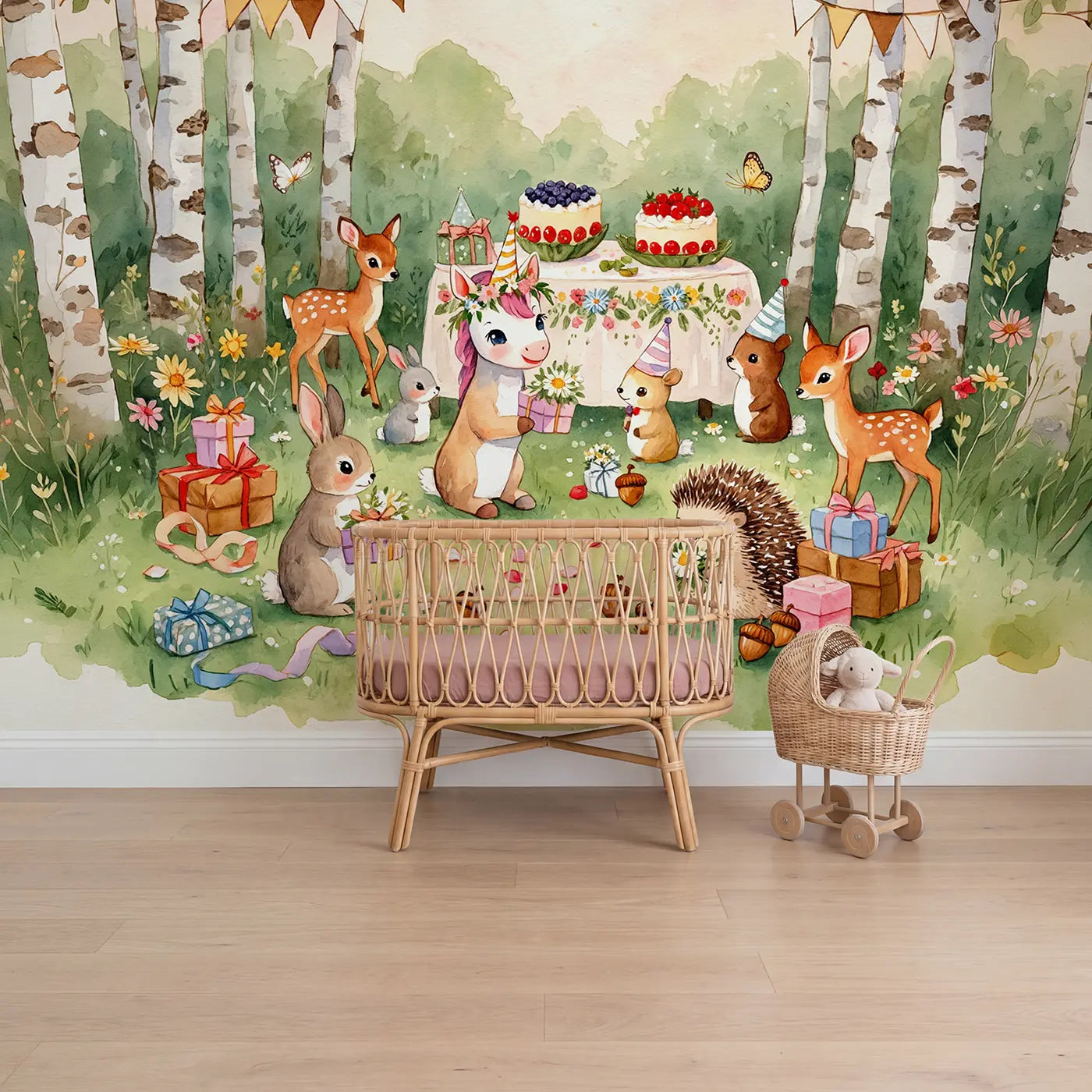 Watercolor unicorn mythical wallpaper mural for nursery by Whimsy Tots