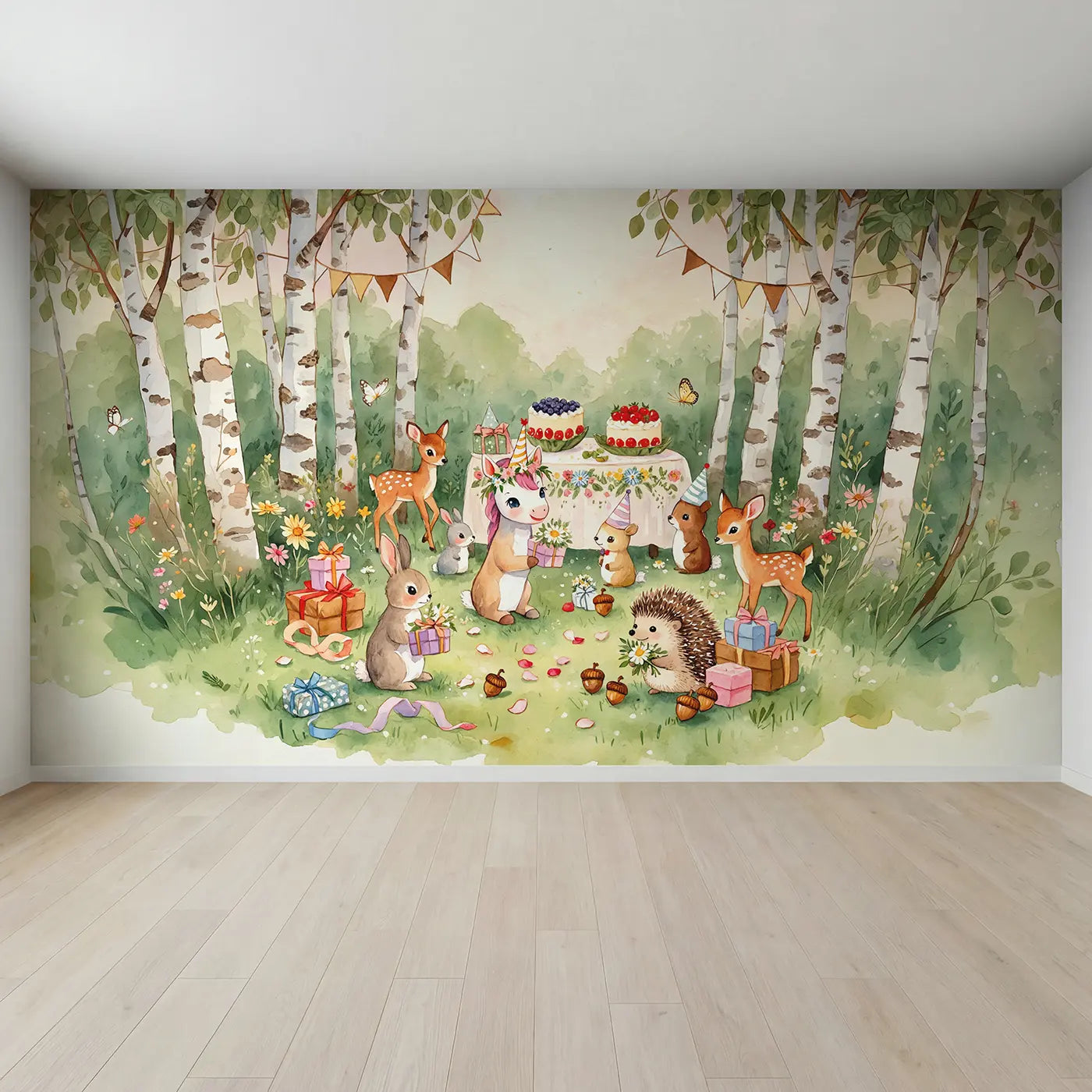 Full view of Unicorn Birthday Party Wallpaper Mural by Whimsy Tots