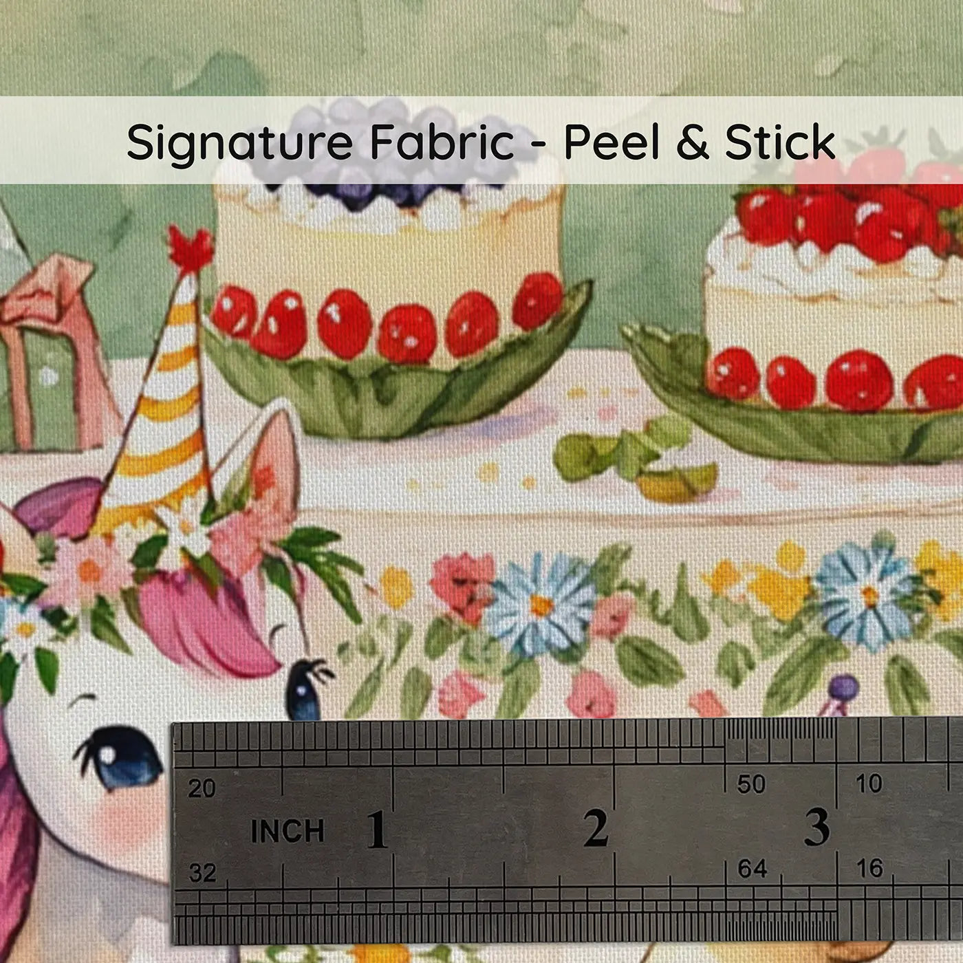 Fabric texture close-up of Unicorn Birthday Party Wallpaper Mural by Whimsy Tots