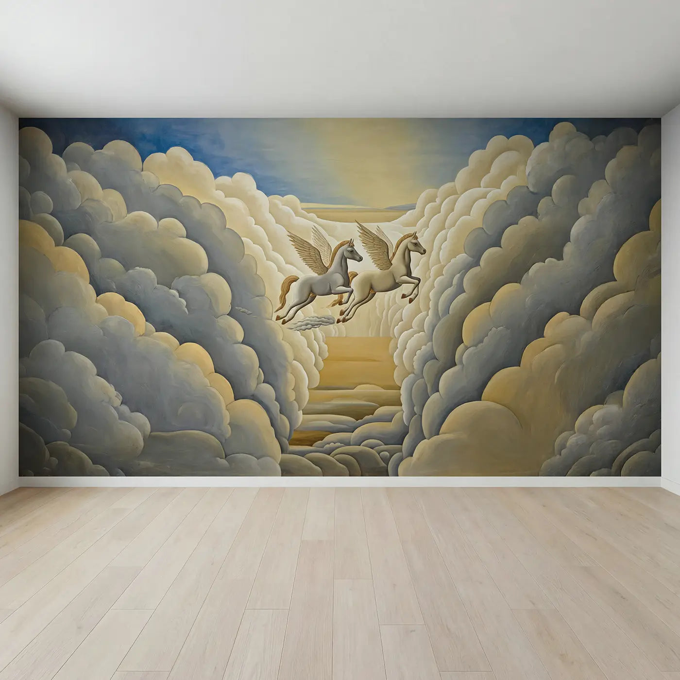 Full view of Pegasus Twins Cloud Race Wallpaper Mural by Whimsy Tots