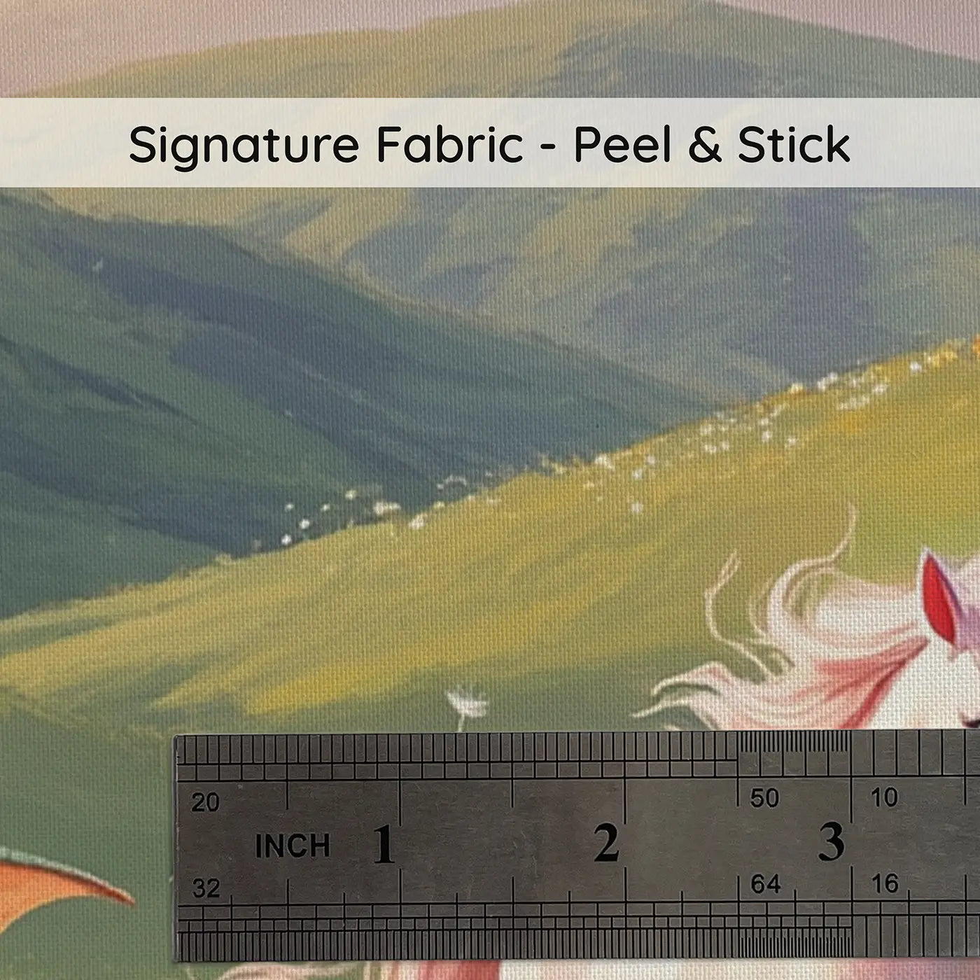 Fabric texture close-up of Dragon and Unicorn Race Wallpaper Mural by Whimsy Tots