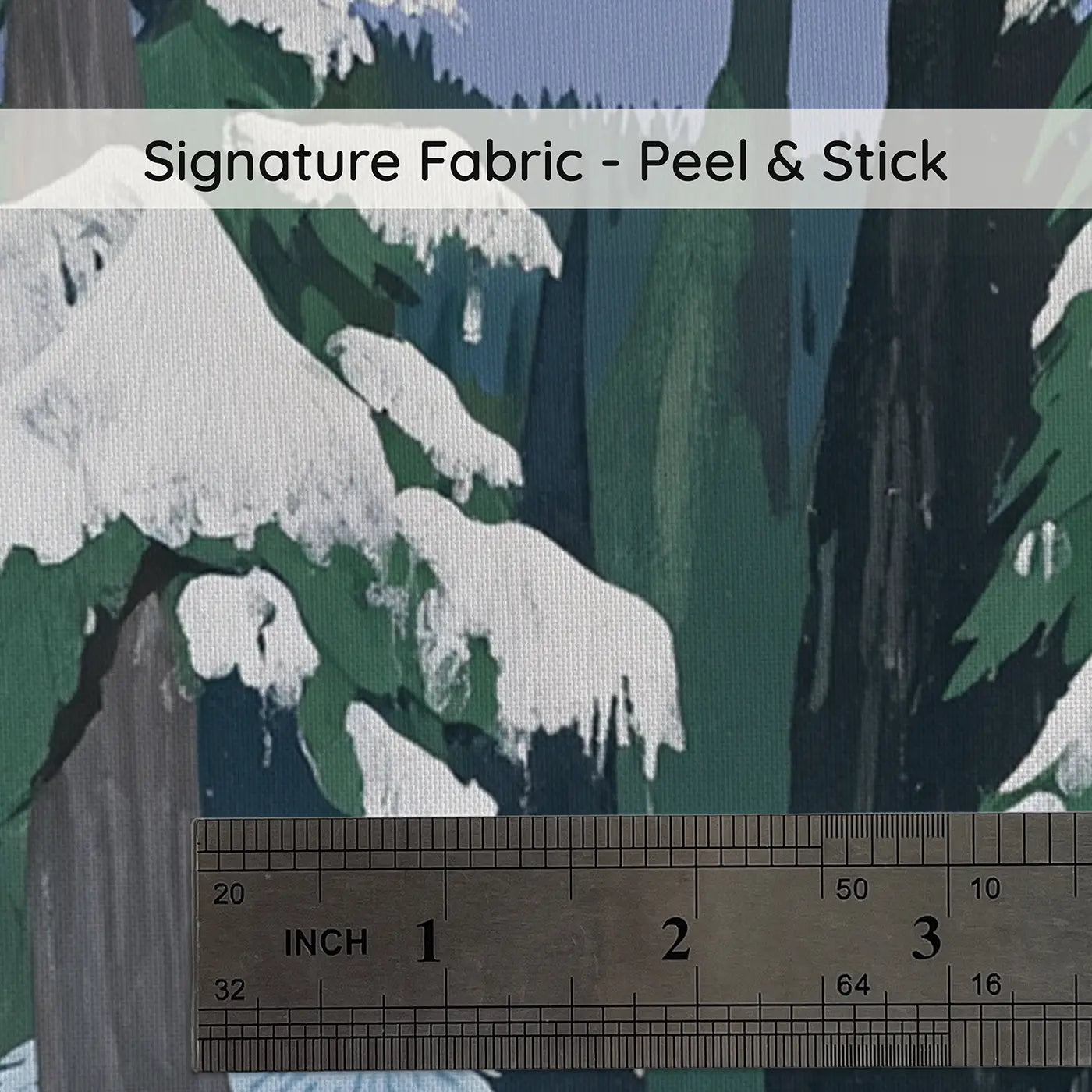 Fabric texture close-up of Shy Yeti Mountain Forest Wallpaper Mural by Whimsy Tots