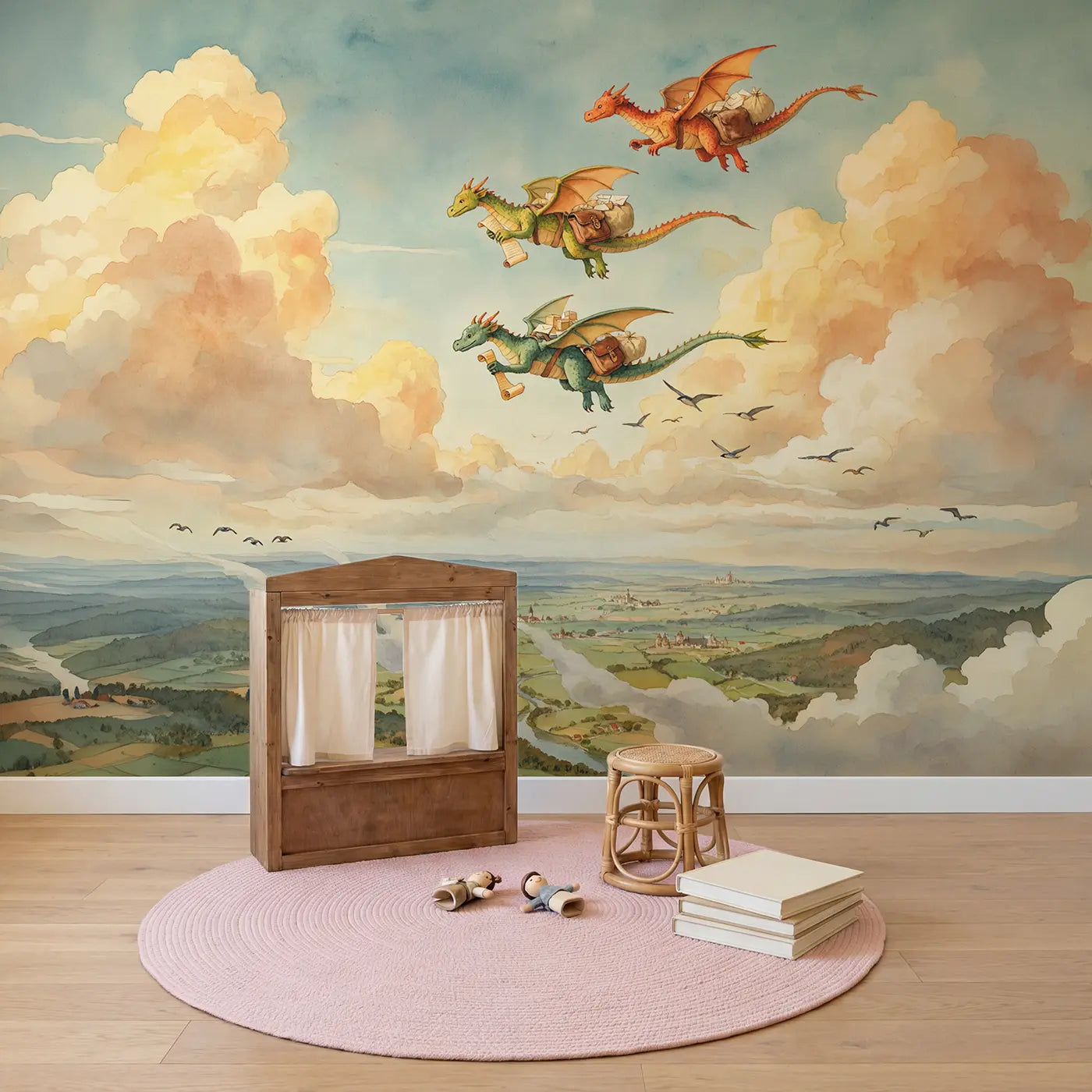 Dragon Postal Route Wallpaper Mural in playroom setting by Whimsy Tots