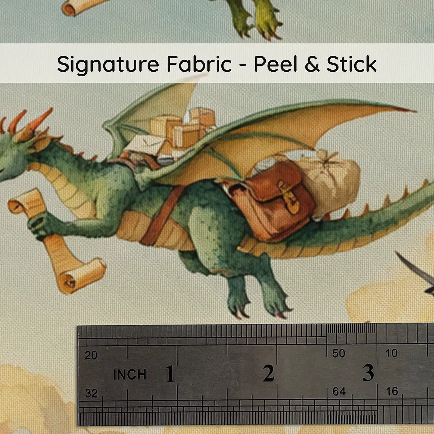 Fabric texture close-up of Dragon Postal Route Wallpaper Mural by Whimsy Tots