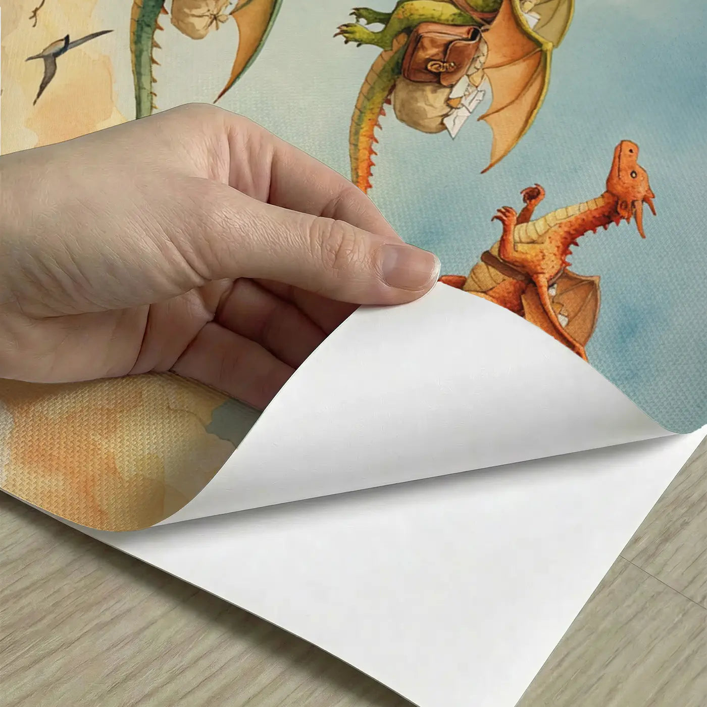 Peel-and-stick detail of Dragon Postal Route Wallpaper Mural by Whimsy Tots