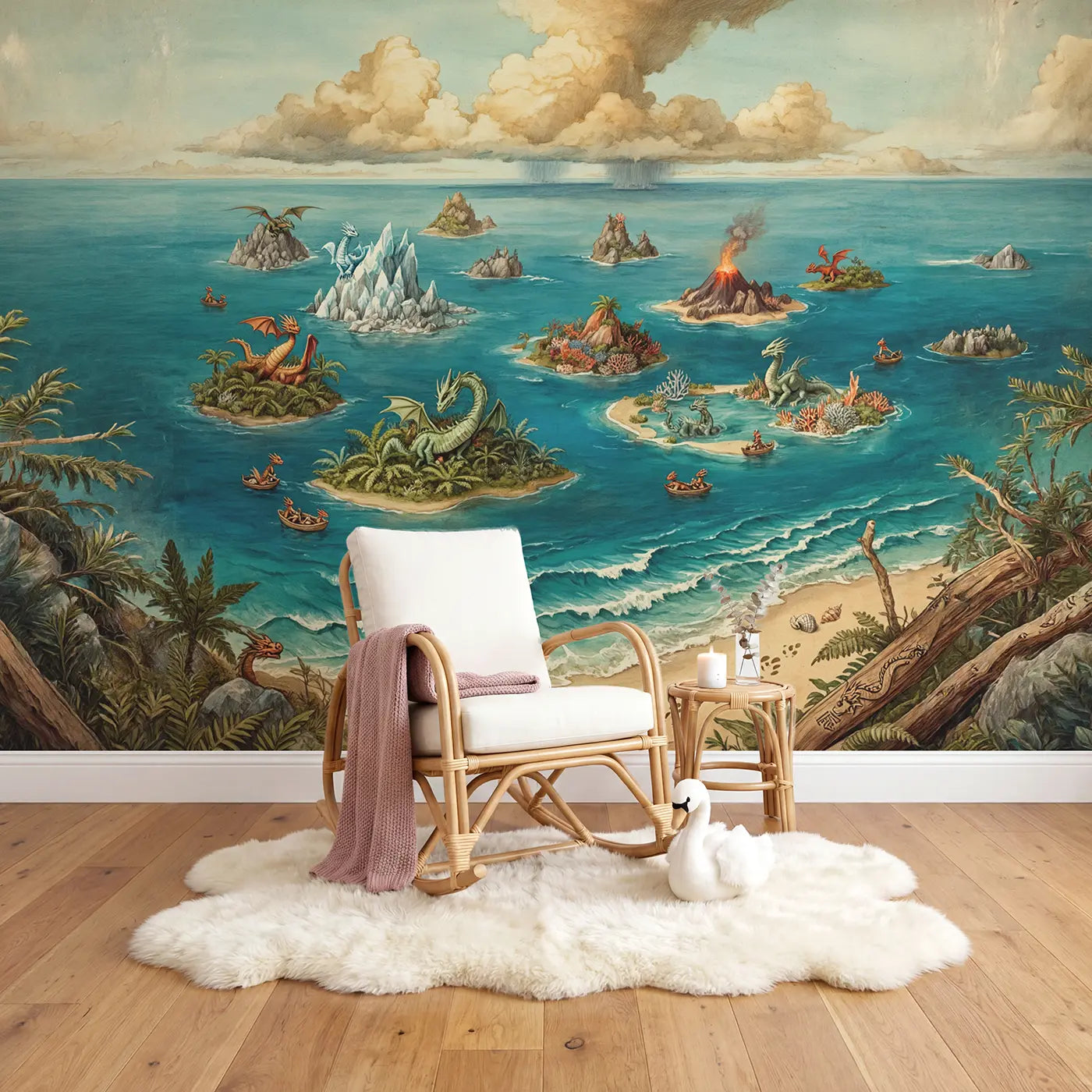 Dragon Archipelago Ocean Wallpaper Mural in playroom setting by Whimsy Tots