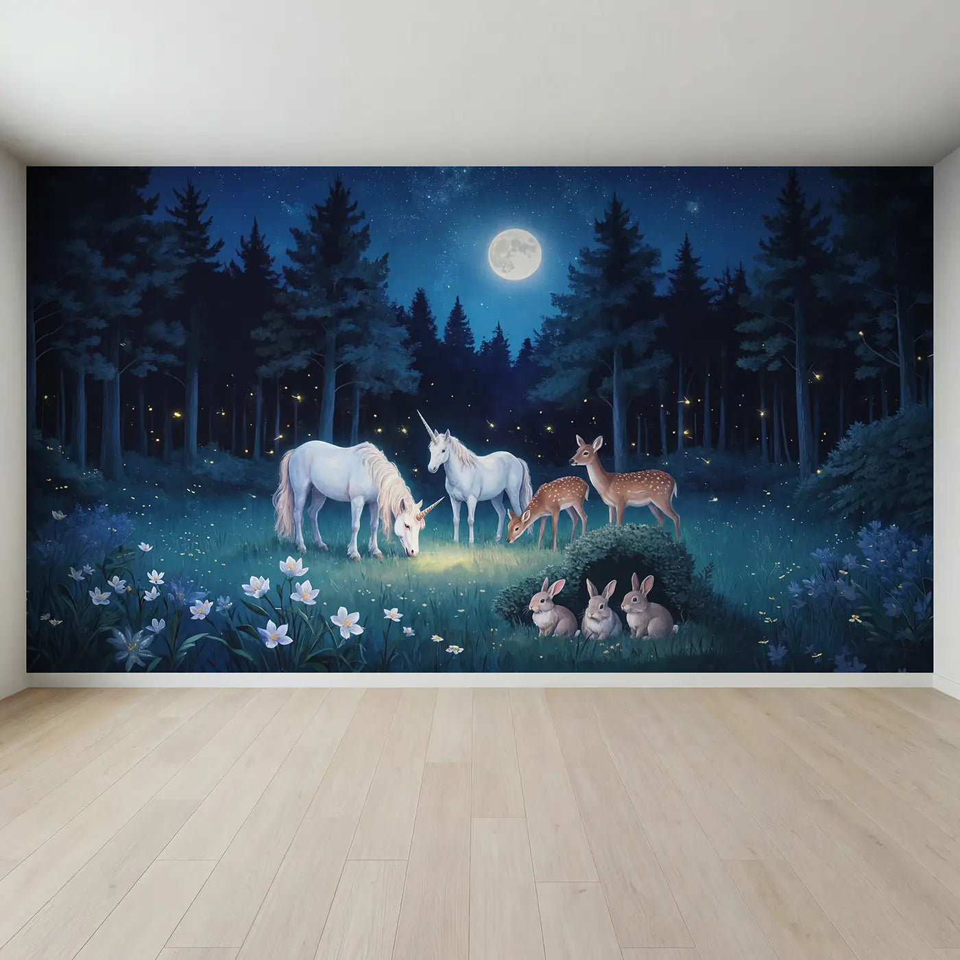 Full view of Moonlit Meadow Grazing Wallpaper Mural by Whimsy Tots