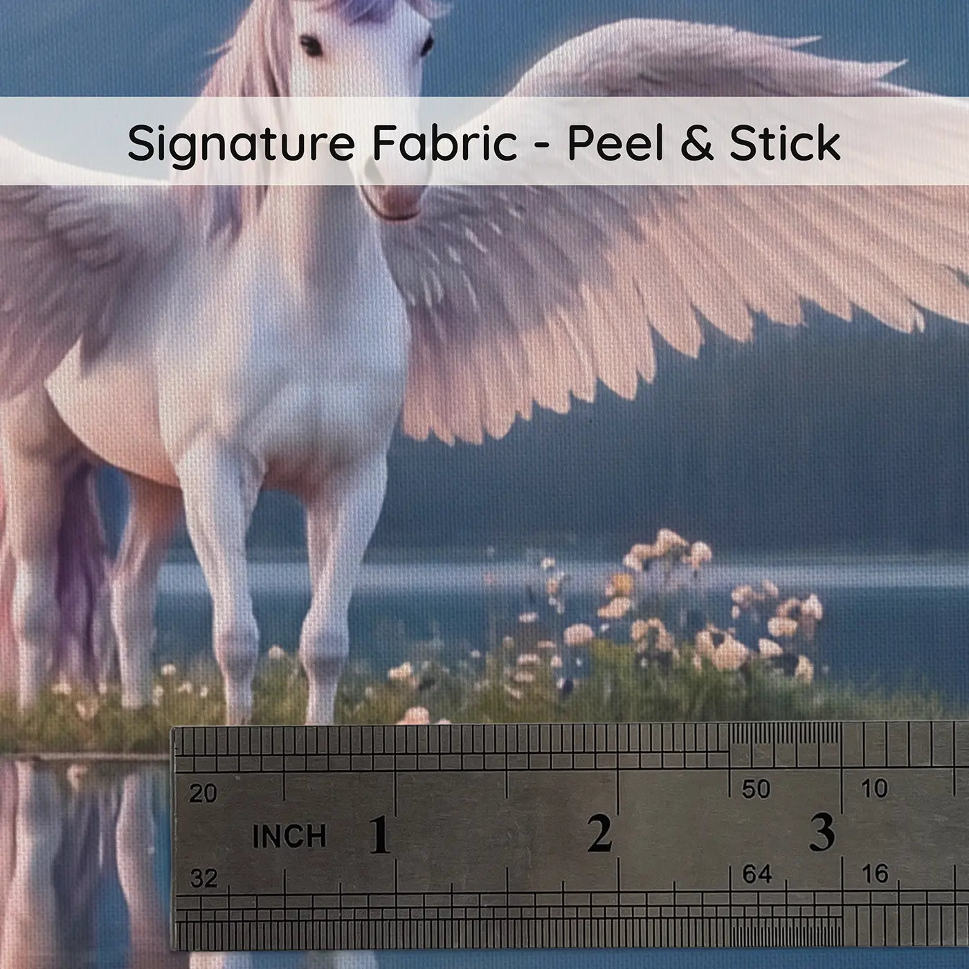 Fabric texture close-up of Dawn Pegasus Lake Reflection Wallpaper Mural by Whimsy Tots