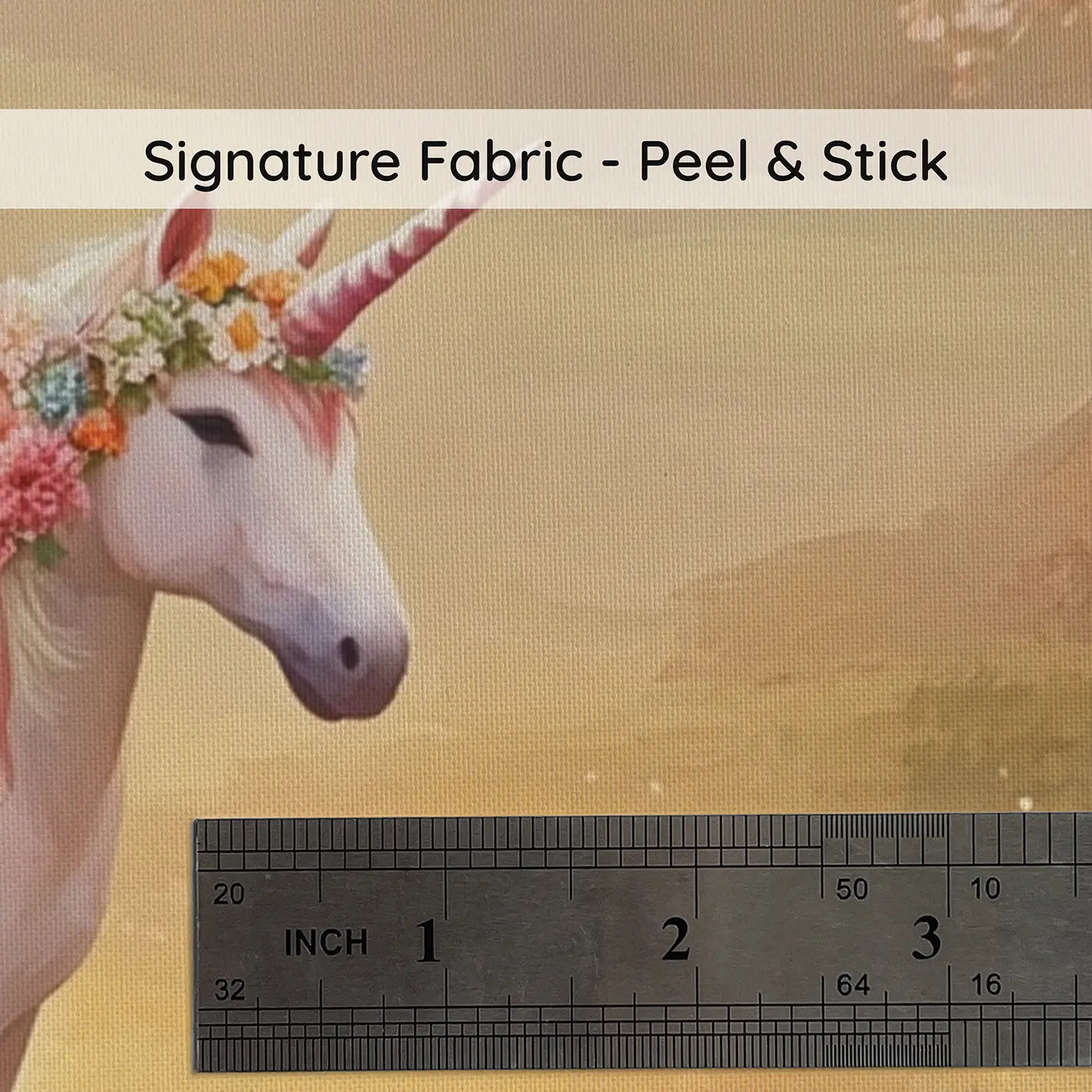 Fabric texture close-up of Unicorn Flower Wreath Decoration Wallpaper Mural by Whimsy Tots