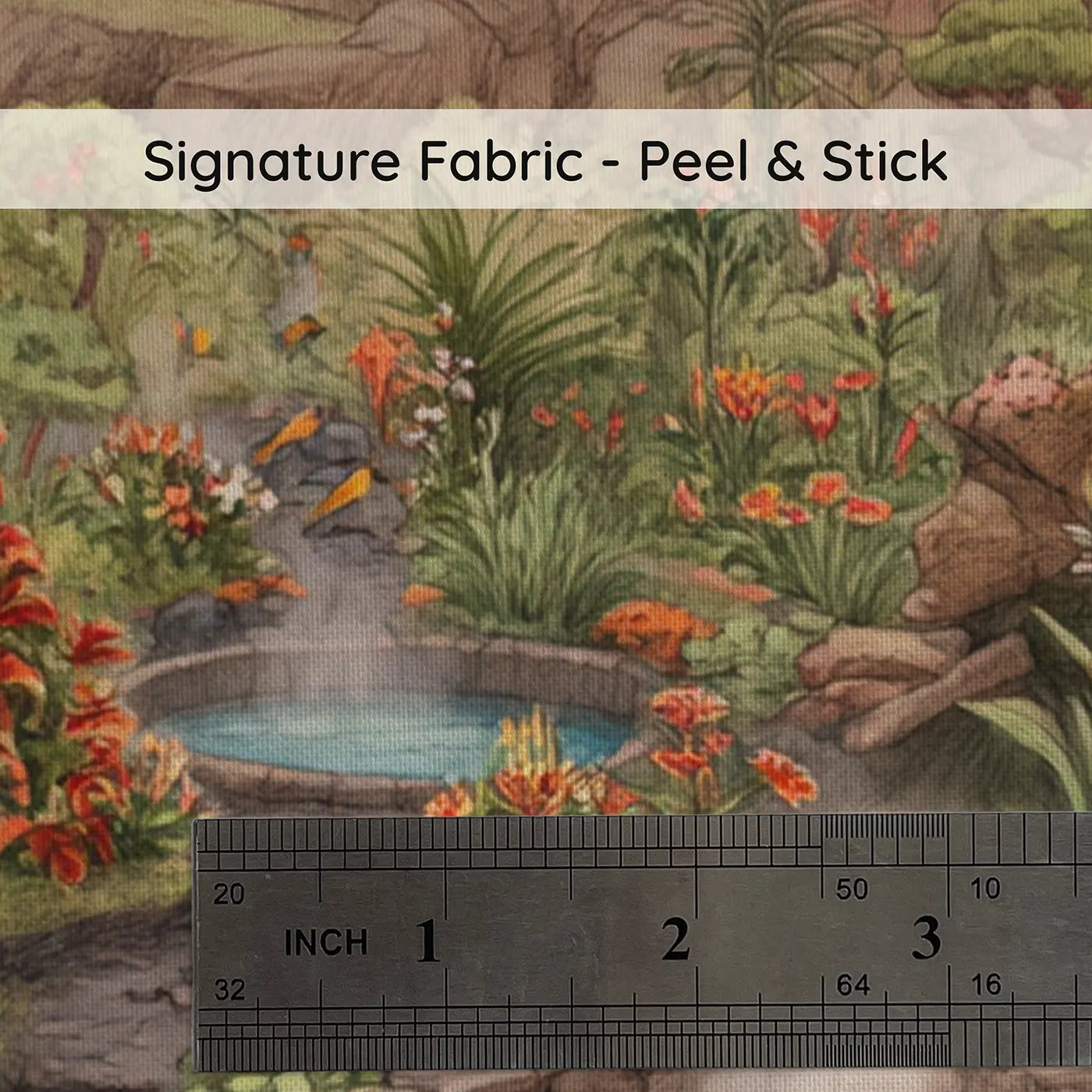 Fabric texture close-up of Phoenix Volcanic Garden Wallpaper Mural by Whimsy Tots