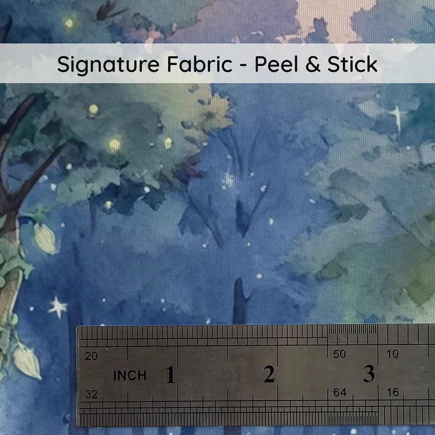 Fabric texture close-up of Enchanted Twilight Unicorn Forest Wallpaper Mural by Whimsy Tots