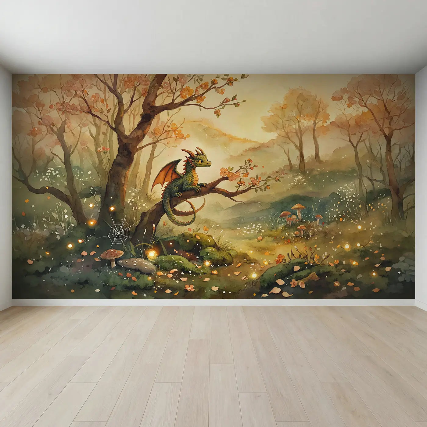 Full view of Dragon Perched Branch Too Wallpaper Mural by Whimsy Tots