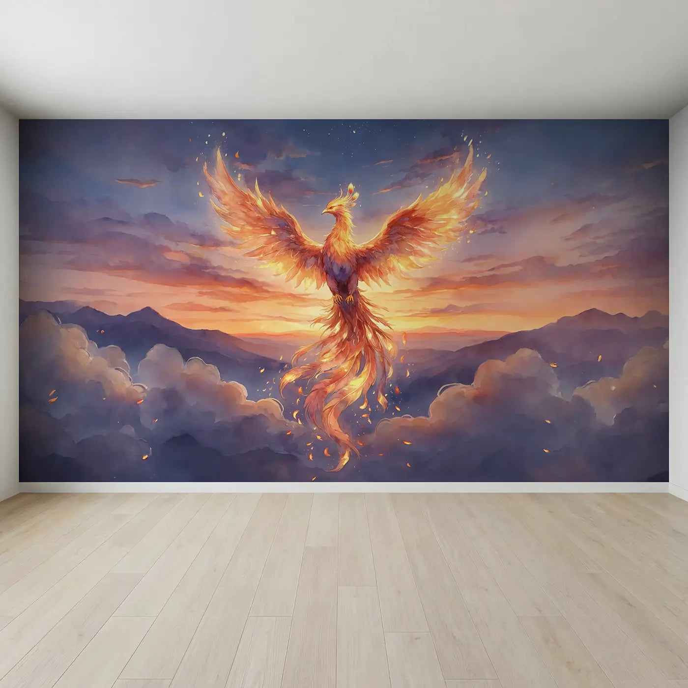 Full view of Phoenix Sunset Flight Wallpaper Mural by Whimsy Tots