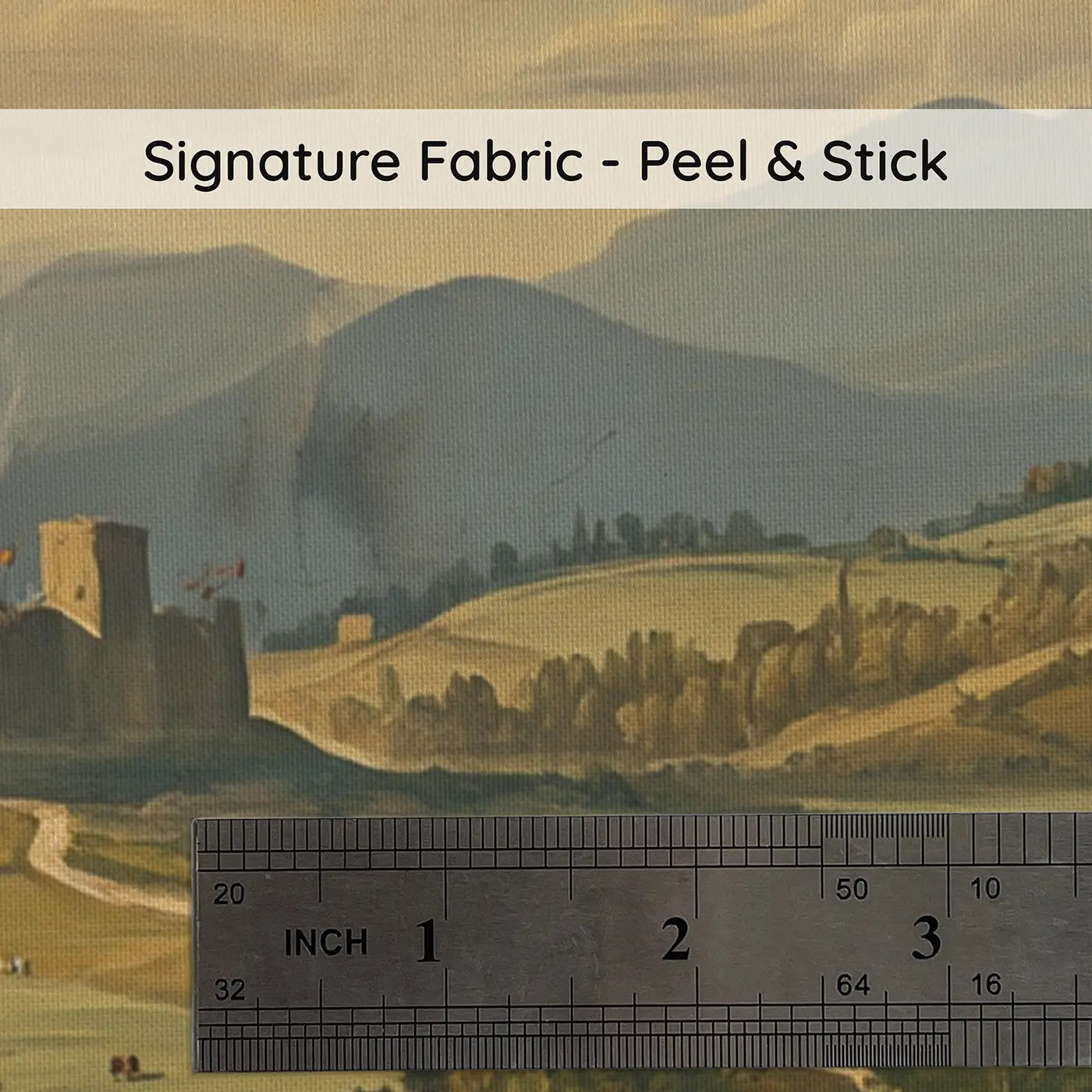 Fabric texture close-up of Distant Castle Valley Vista Wallpaper Mural by Whimsy Tots