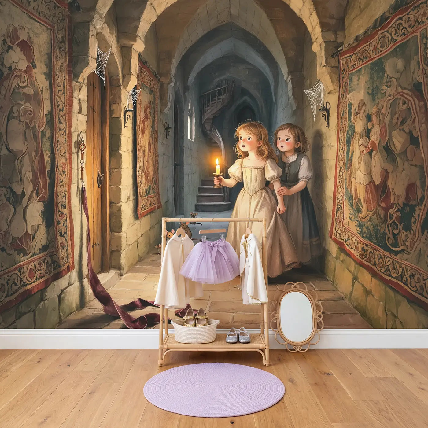 Castle Secret Passage Wallpaper Mural in playroom setting by Whimsy Tots