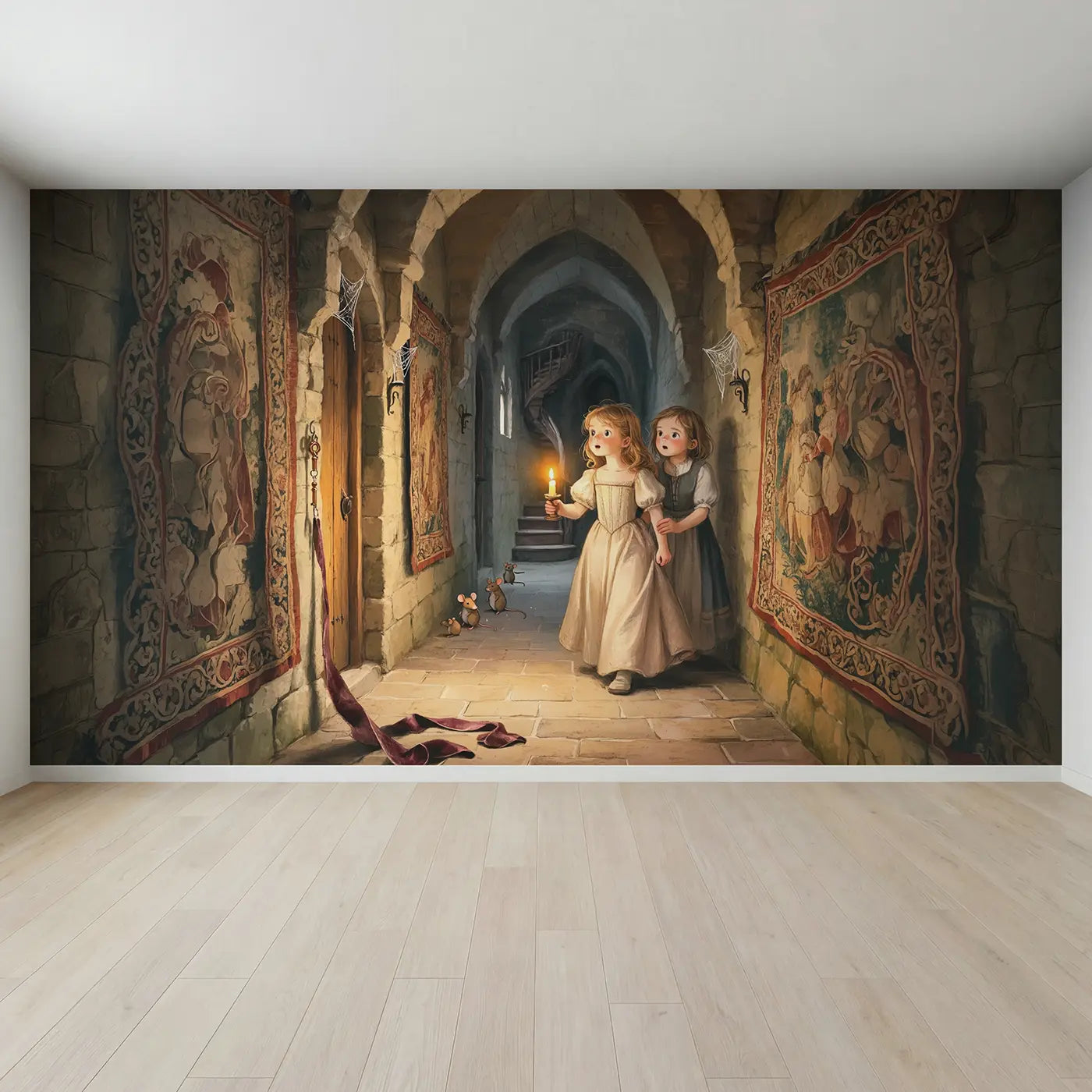 Full view of Castle Secret Passage Wallpaper Mural by Whimsy Tots