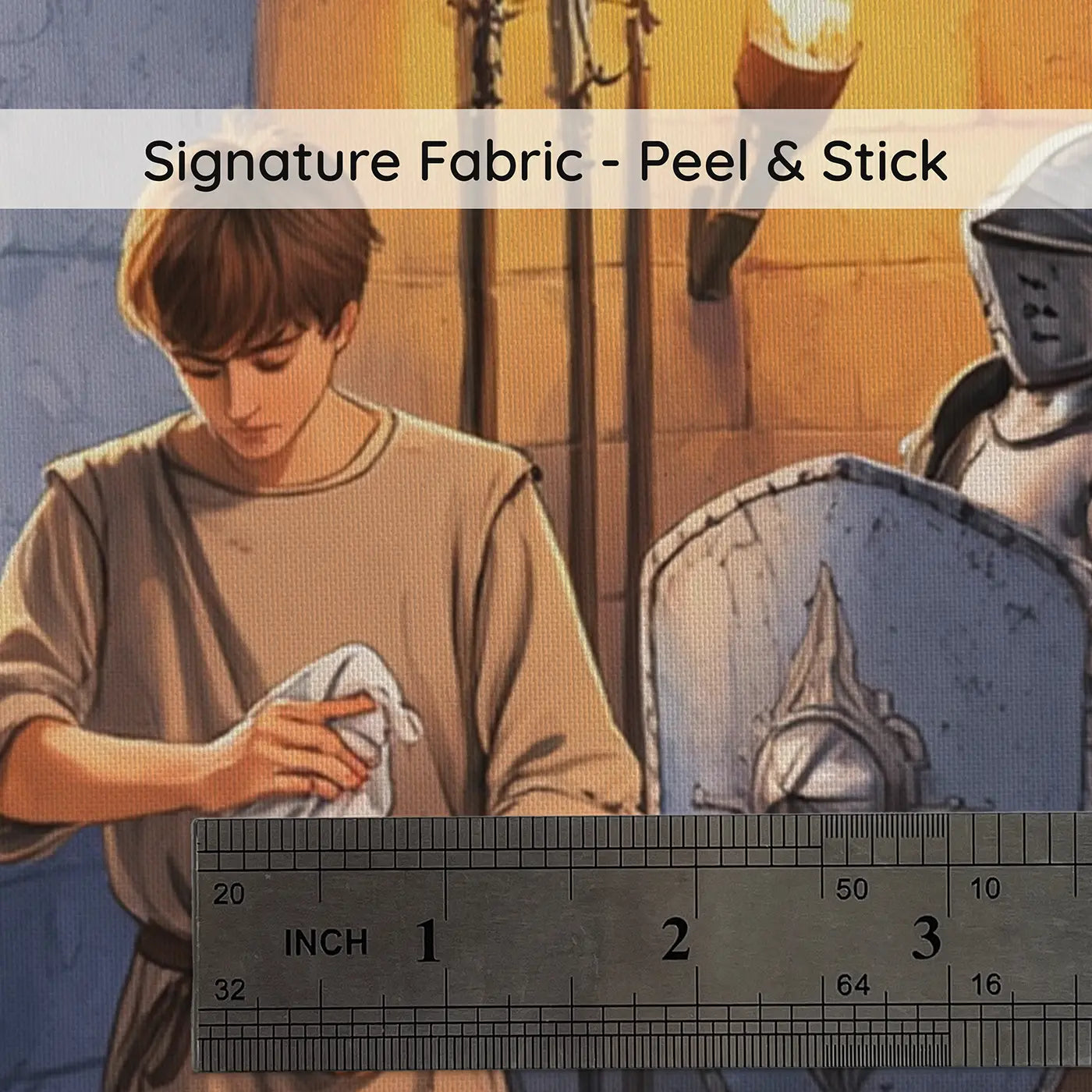 Fabric texture close-up of Castle Armory Knight Preparation Wallpaper Mural by Whimsy Tots
