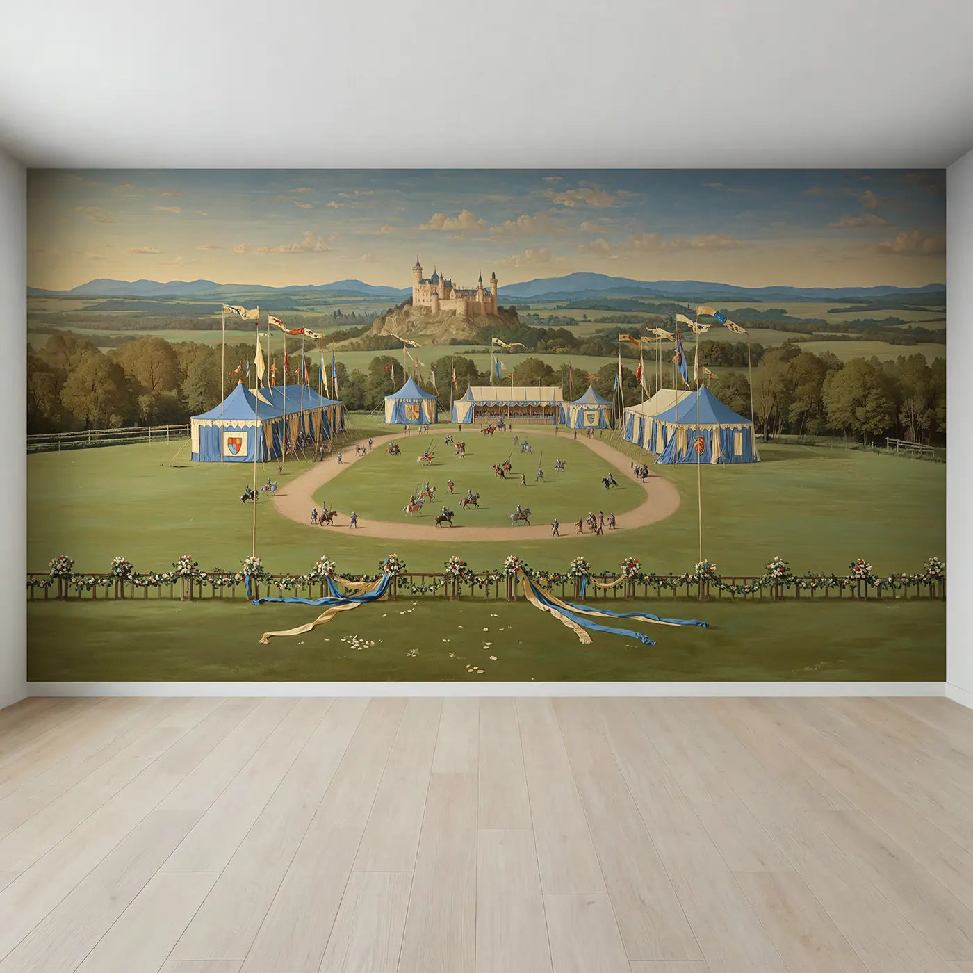 Full view of Tournament Field Castle Wallpaper Mural by Whimsy Tots