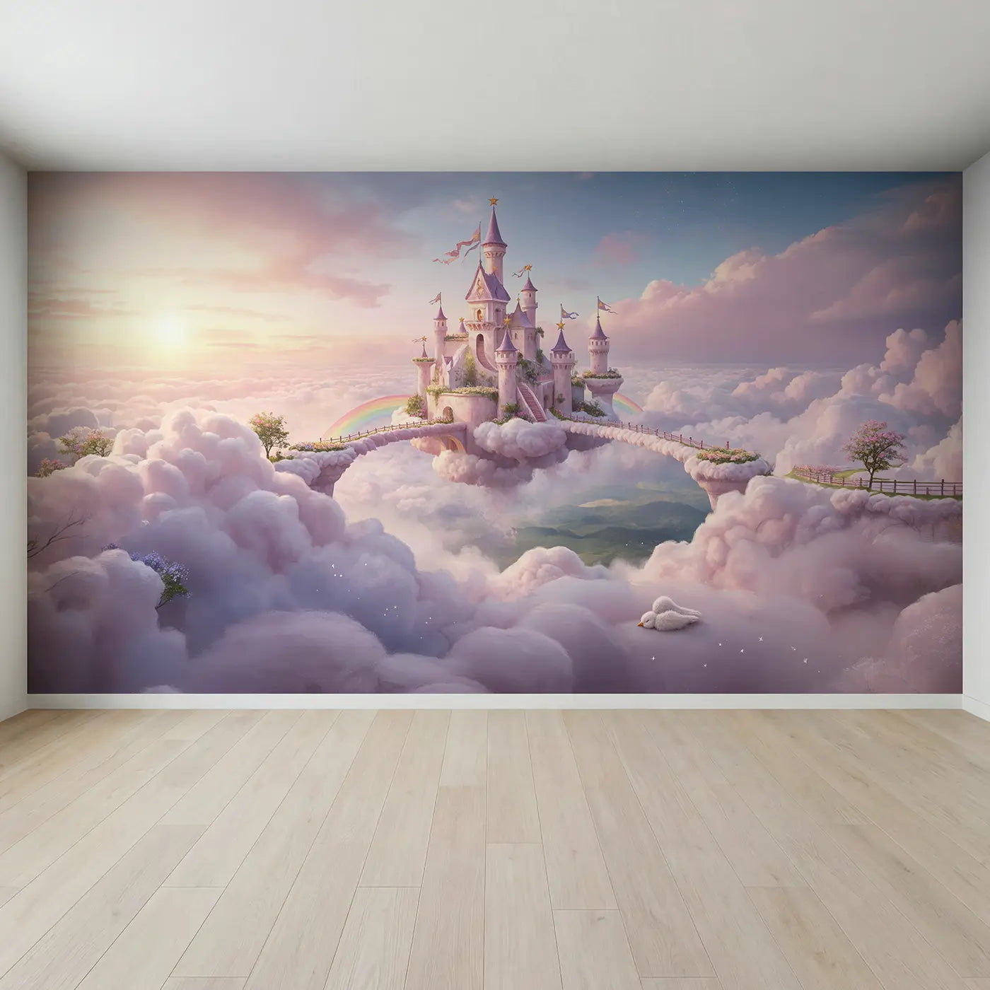 Full view of Cloud Castle Kingdom Wallpaper Mural by Whimsy Tots