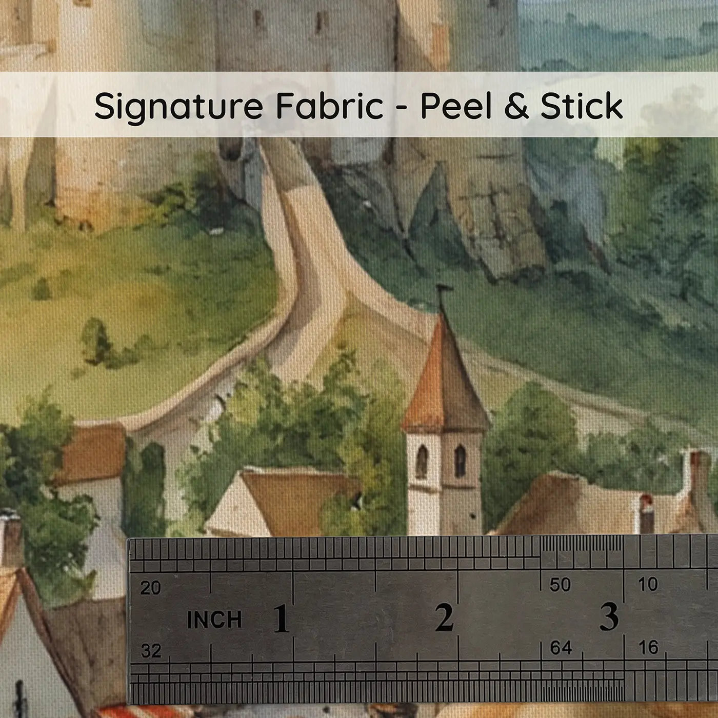 Fabric texture close-up of Medieval Village Castle Wallpaper Mural by Whimsy Tots
