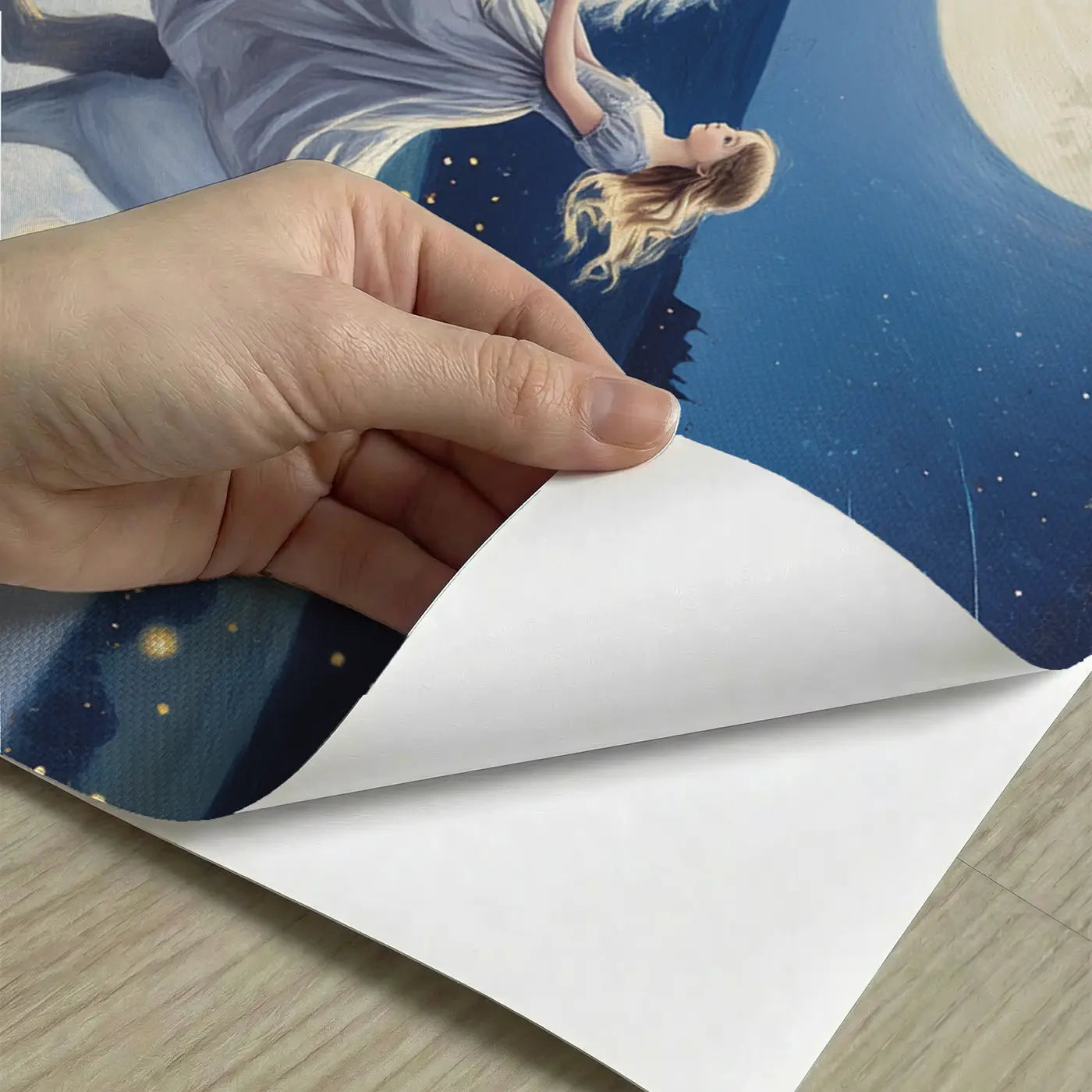 Peel-and-stick detail of Moonlit Princess Unicorn Ride Wallpaper Mural by Whimsy Tots