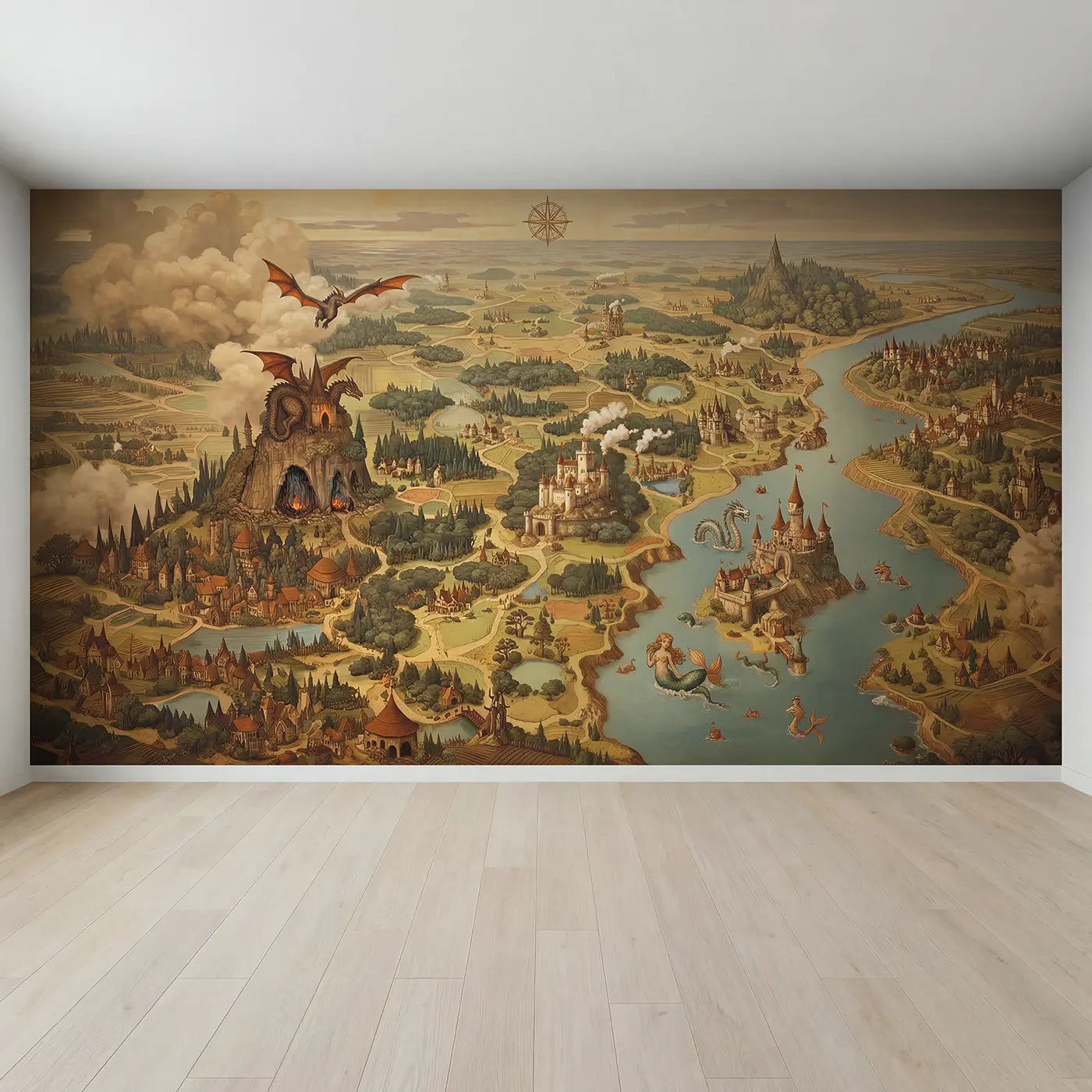 Full view of Fairy Tale Kingdom Map Wallpaper Mural by Whimsy Tots