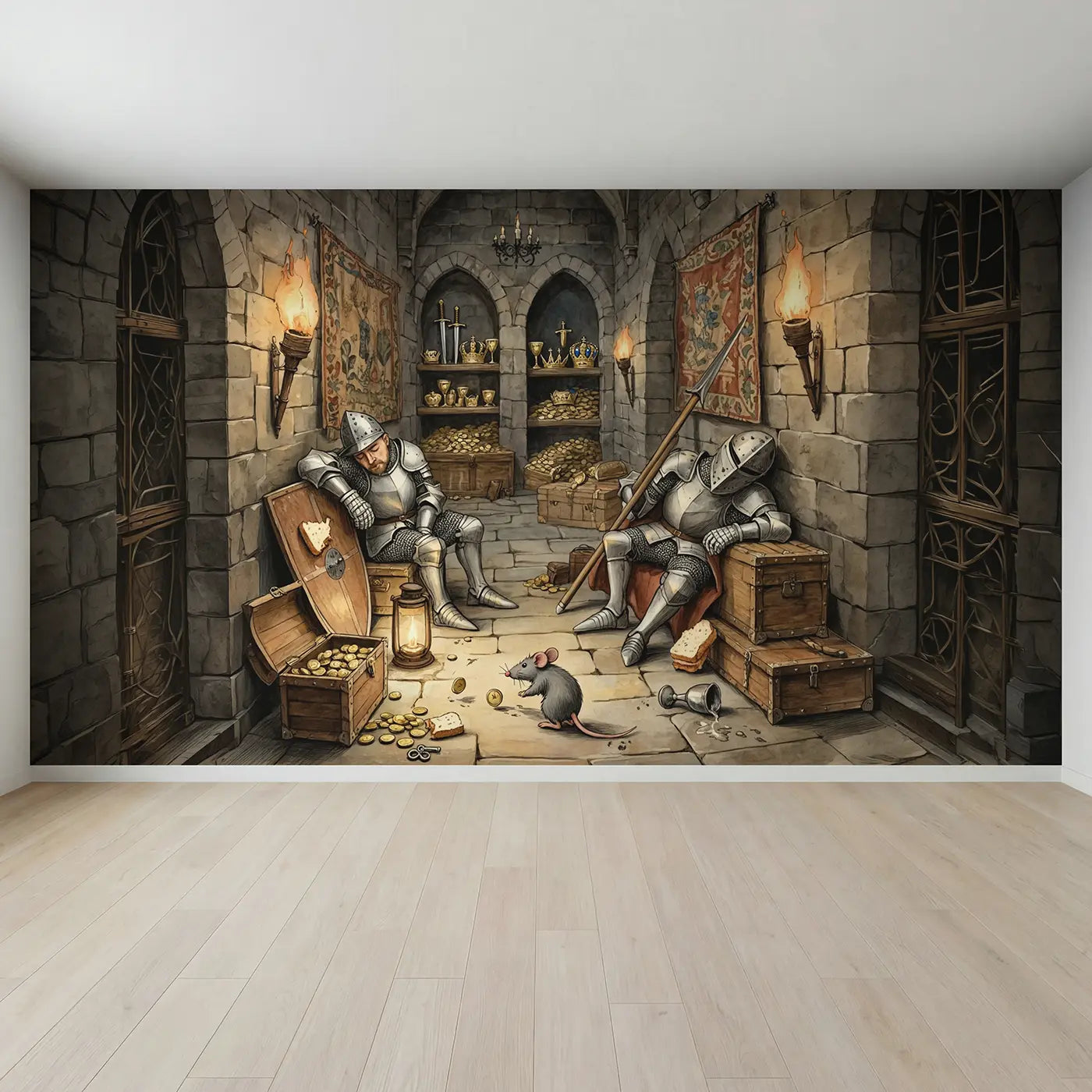 Full view of Sleeping Knights Treasure Room Wallpaper Mural by Whimsy Tots