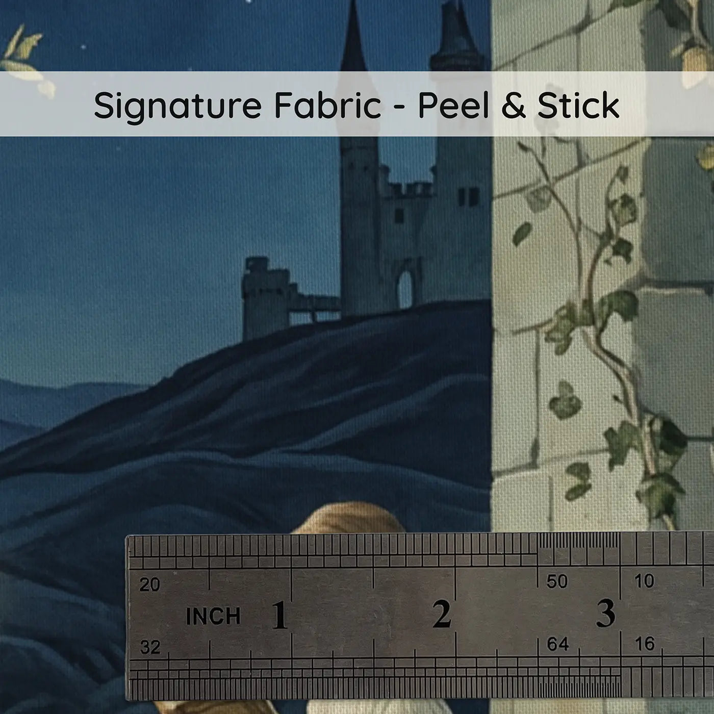 Fabric texture close-up of Castle Library Princess Wallpaper Mural by Whimsy Tots