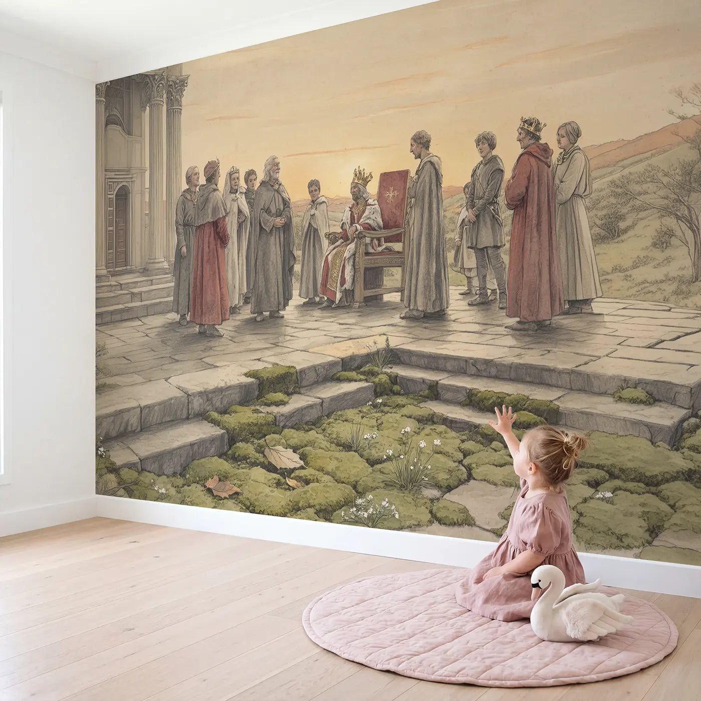 Child in nursery with Royal Coronation Ceremony Wallpaper Mural by Whimsy Tots