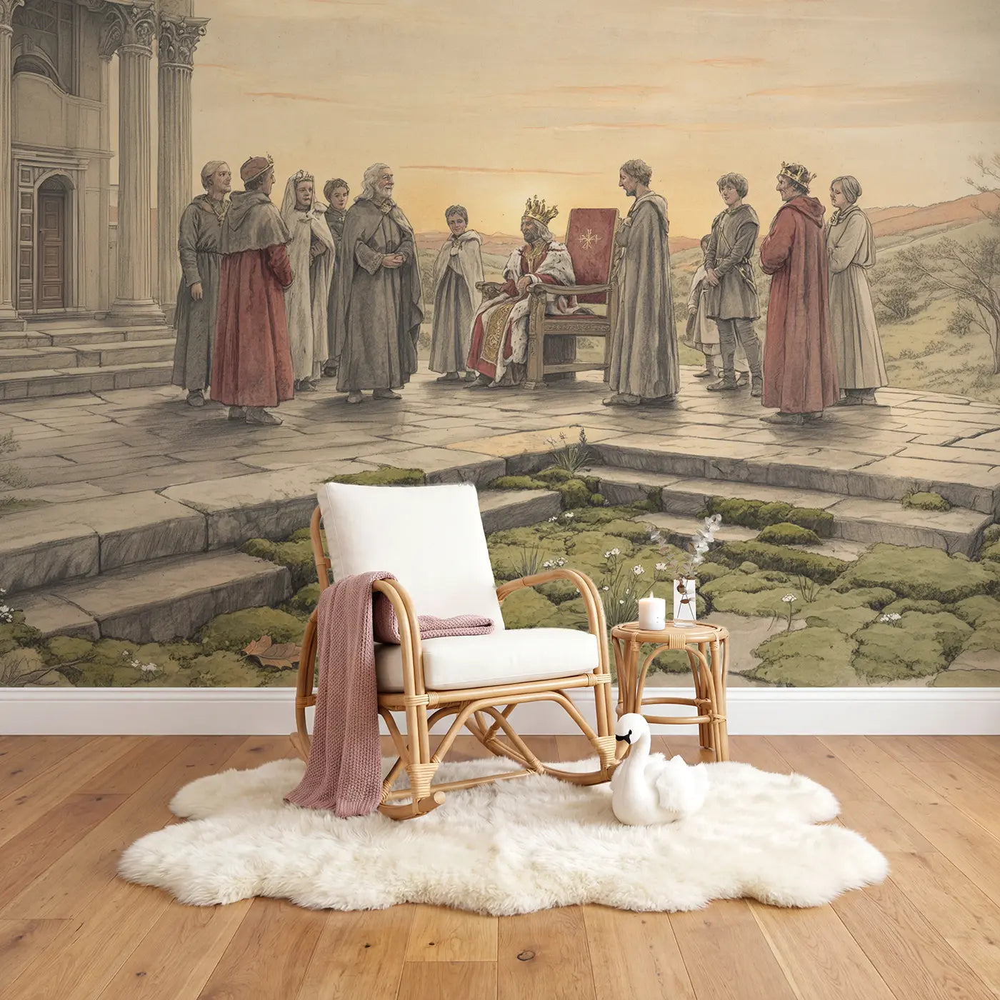 Royal Coronation Ceremony Wallpaper Mural in playroom setting by Whimsy Tots