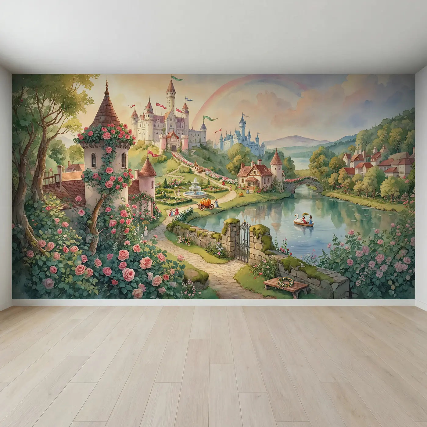 Full view of Fairy Tale Castle Kingdom Wallpaper Mural by Whimsy Tots